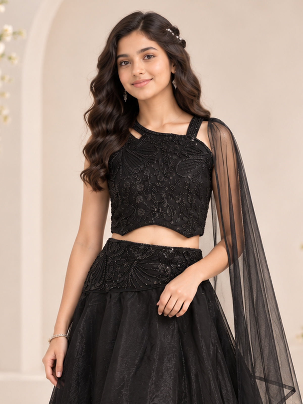 Black organza girls lehenga choli