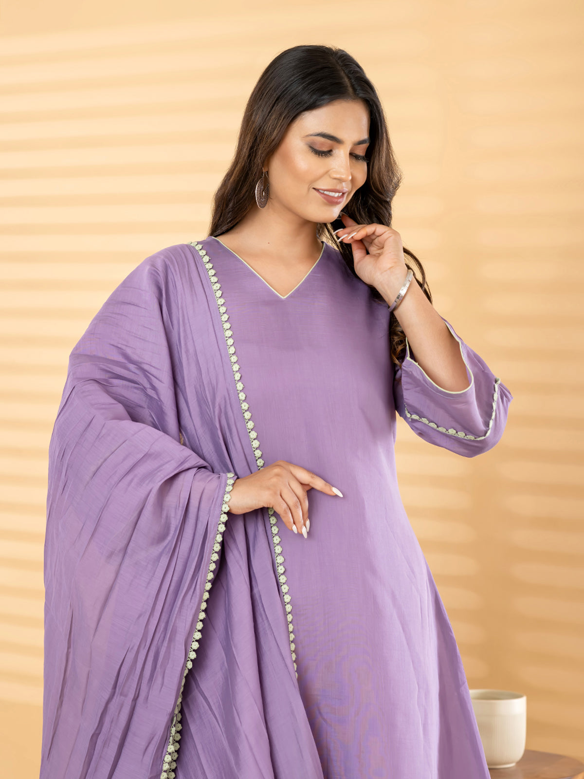 Lavender pom lace women kurti set