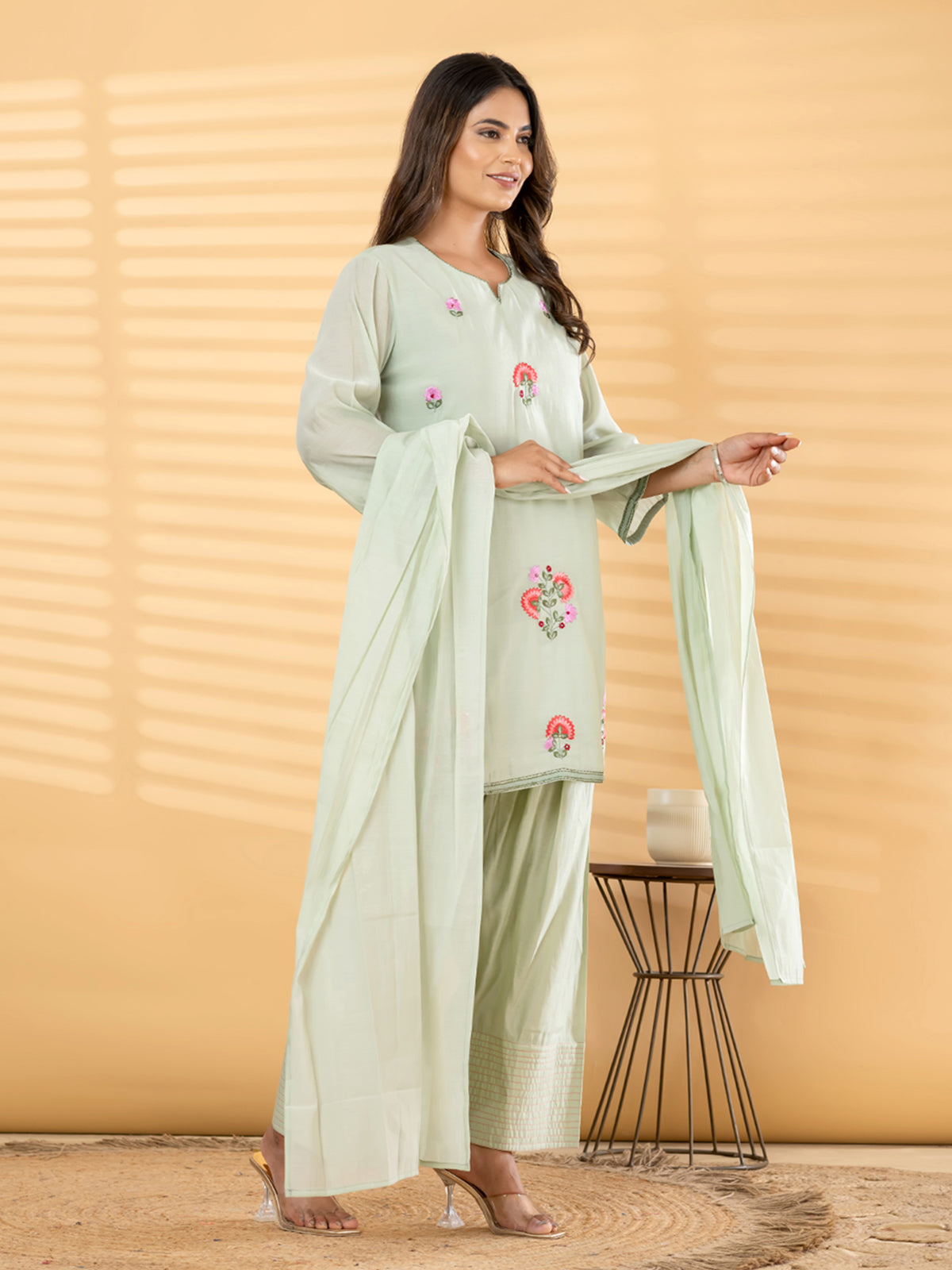 Mint green floral salwar women kurti set