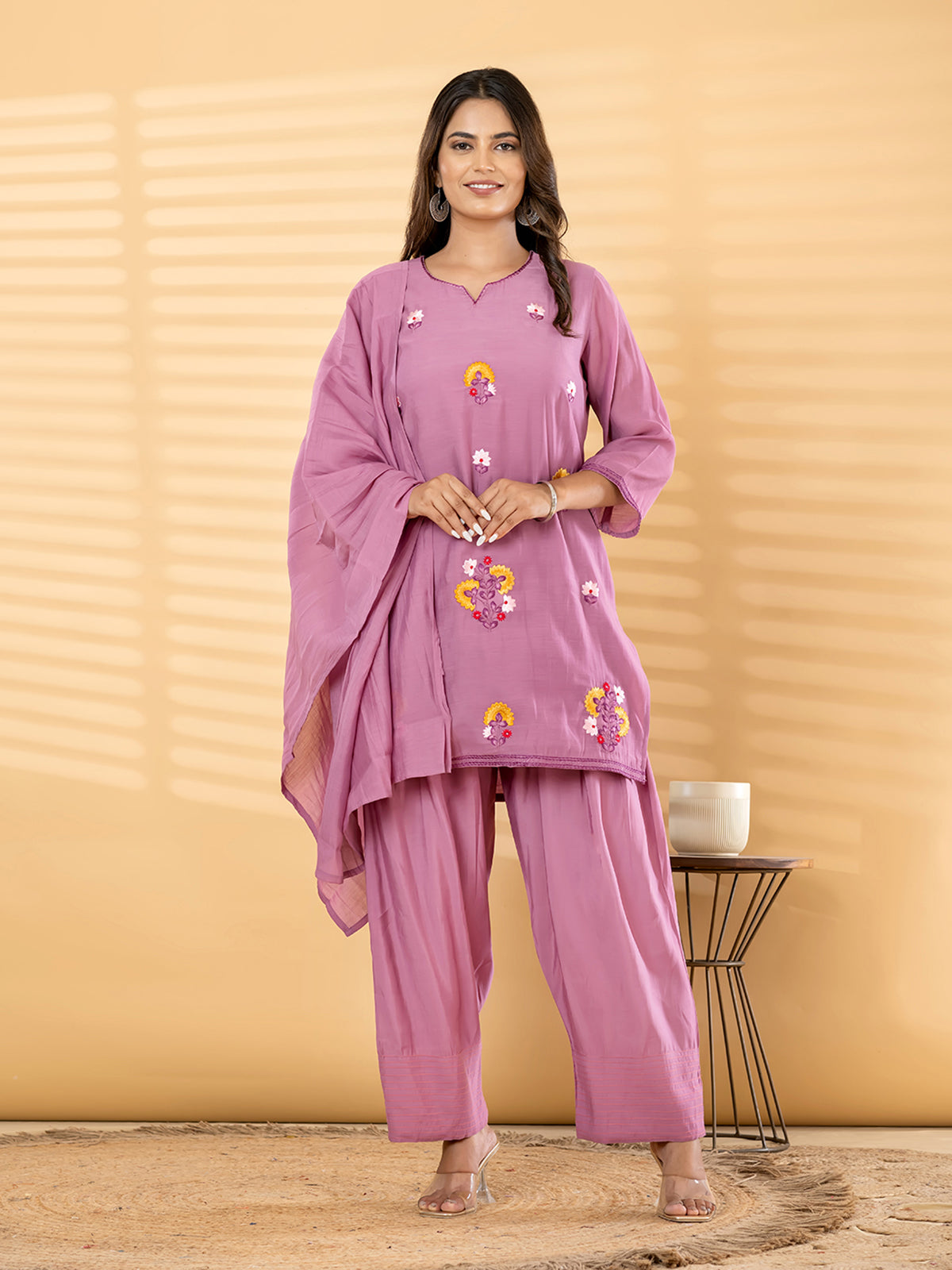 Lavender floral salwar women kurti set