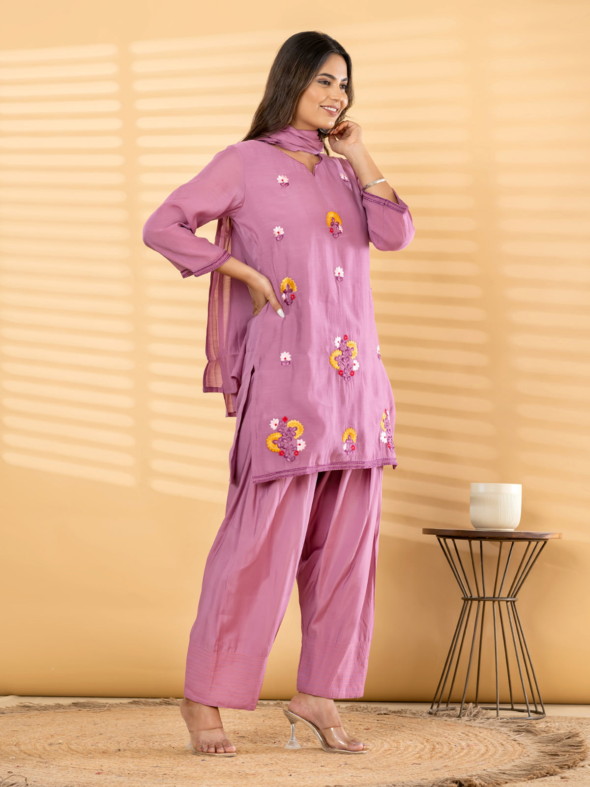 Lavender floral salwar women kurti set