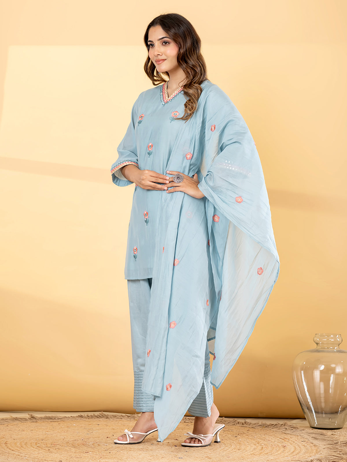 Mint blue chevron salwar women kurti set