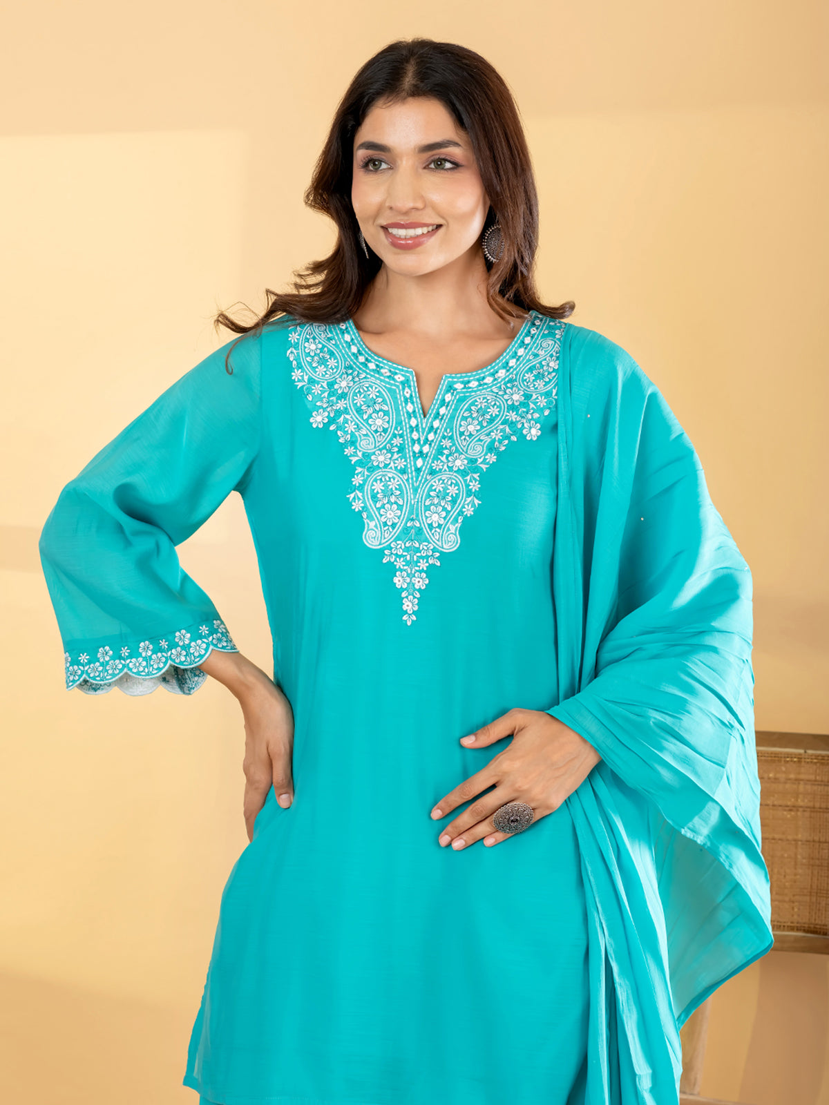 Blue floral salwar women kurti set