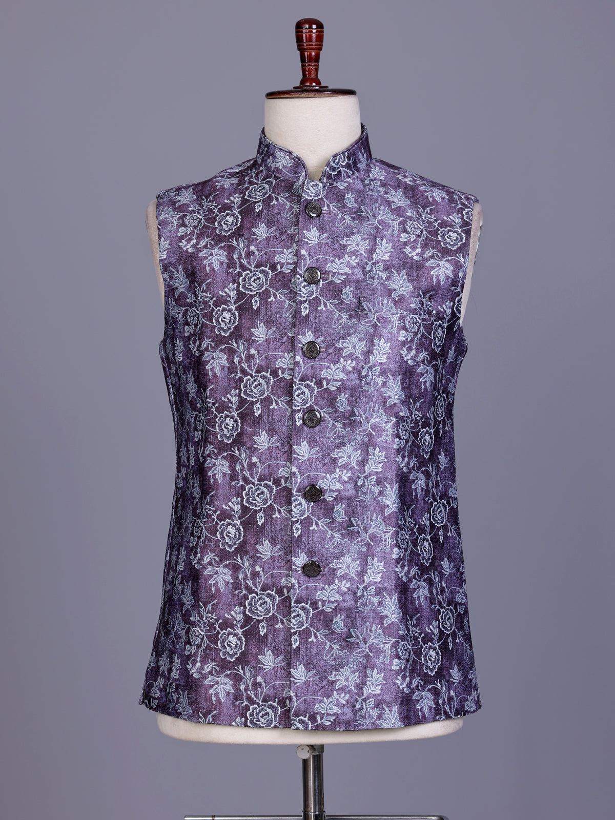Purple regal printed mens waistcoat