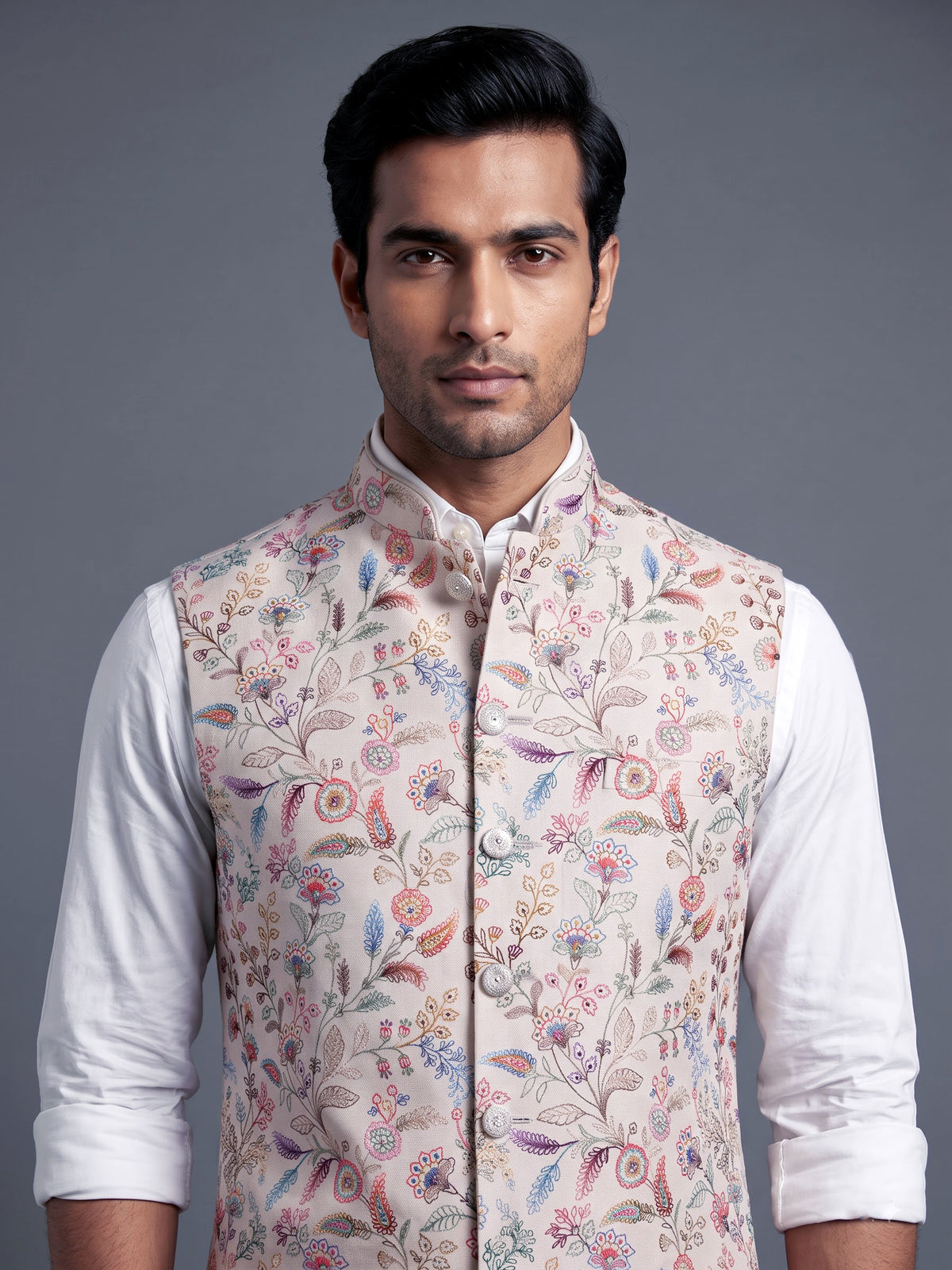 Beige botanical mens waistcoat