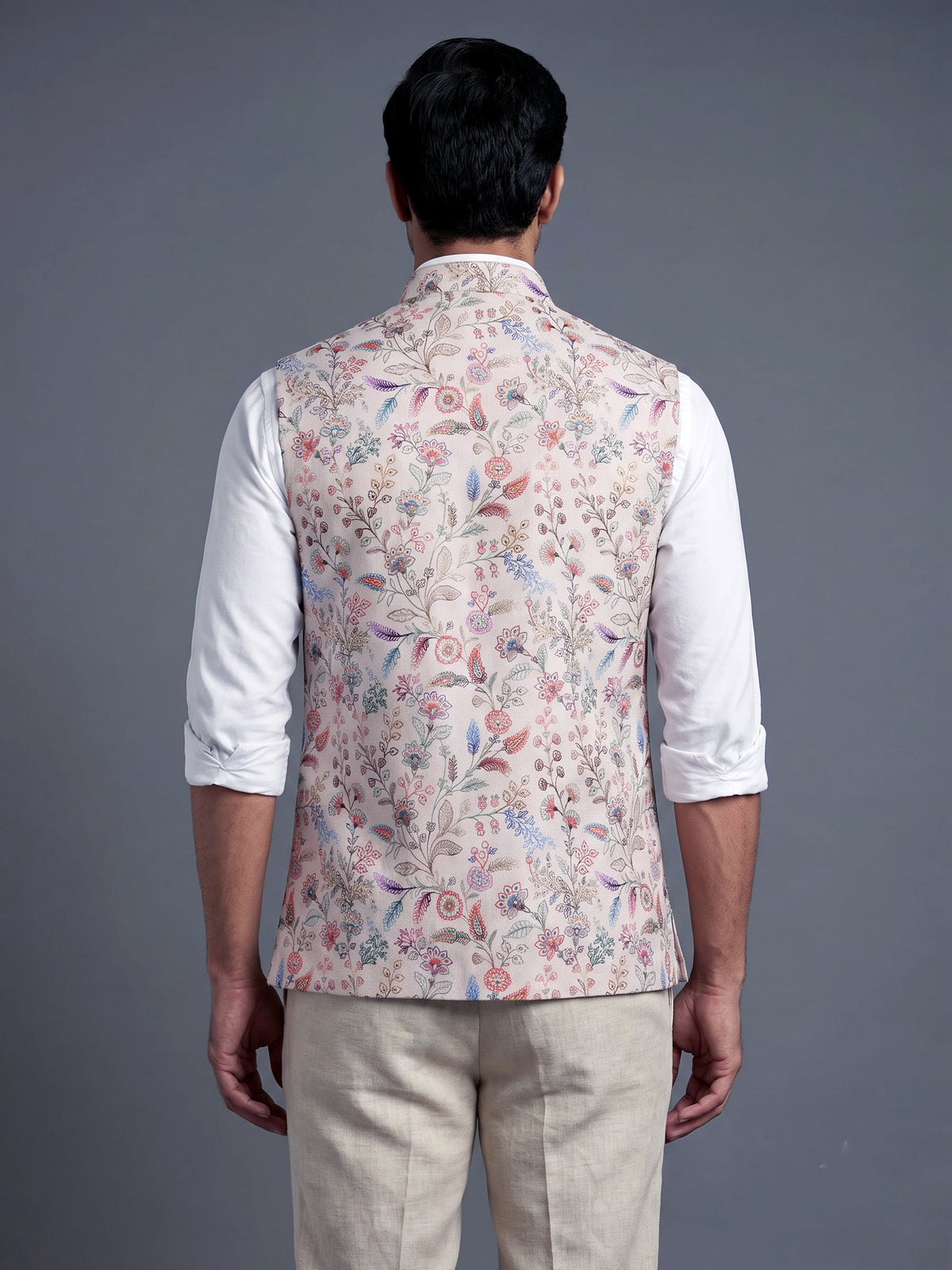 Beige botanical mens waistcoat