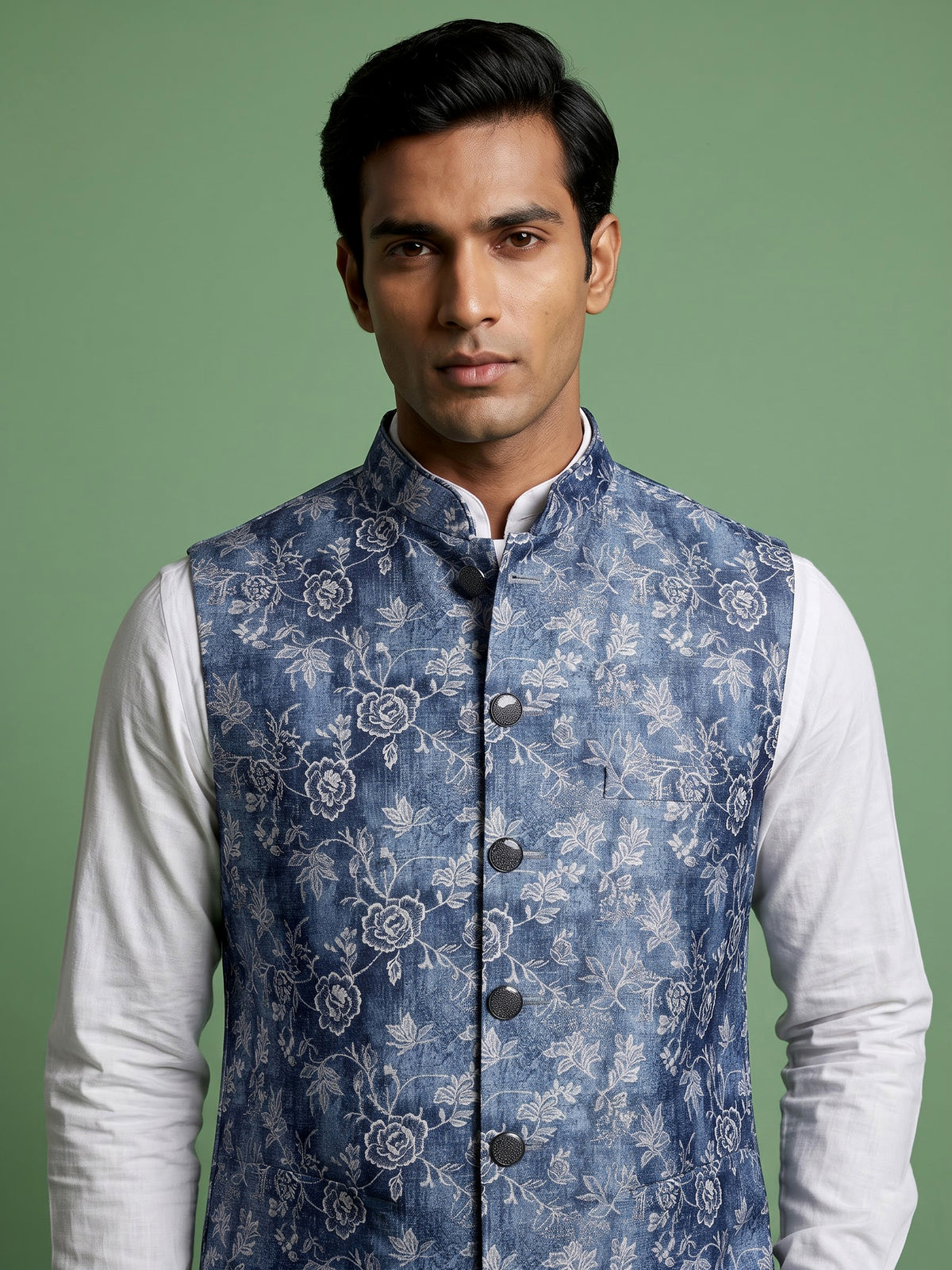 Blue botanical mens waistcoat