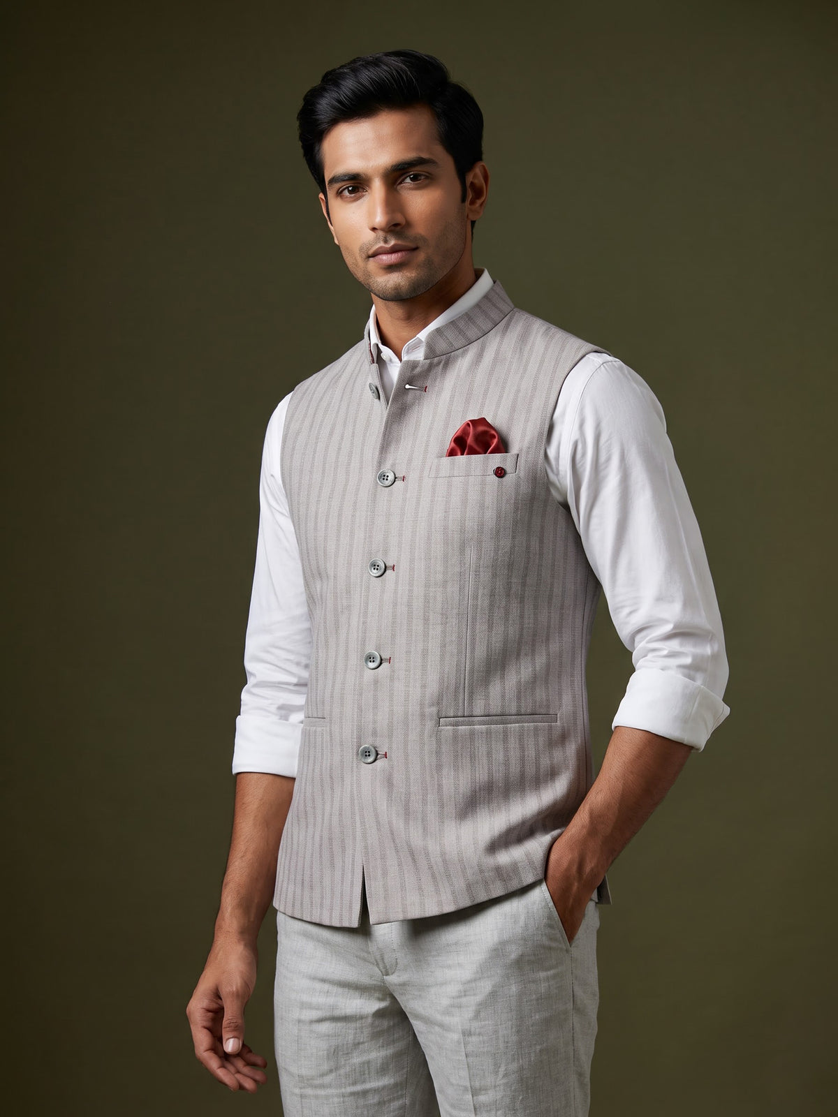 Off white striped mens waistcoat