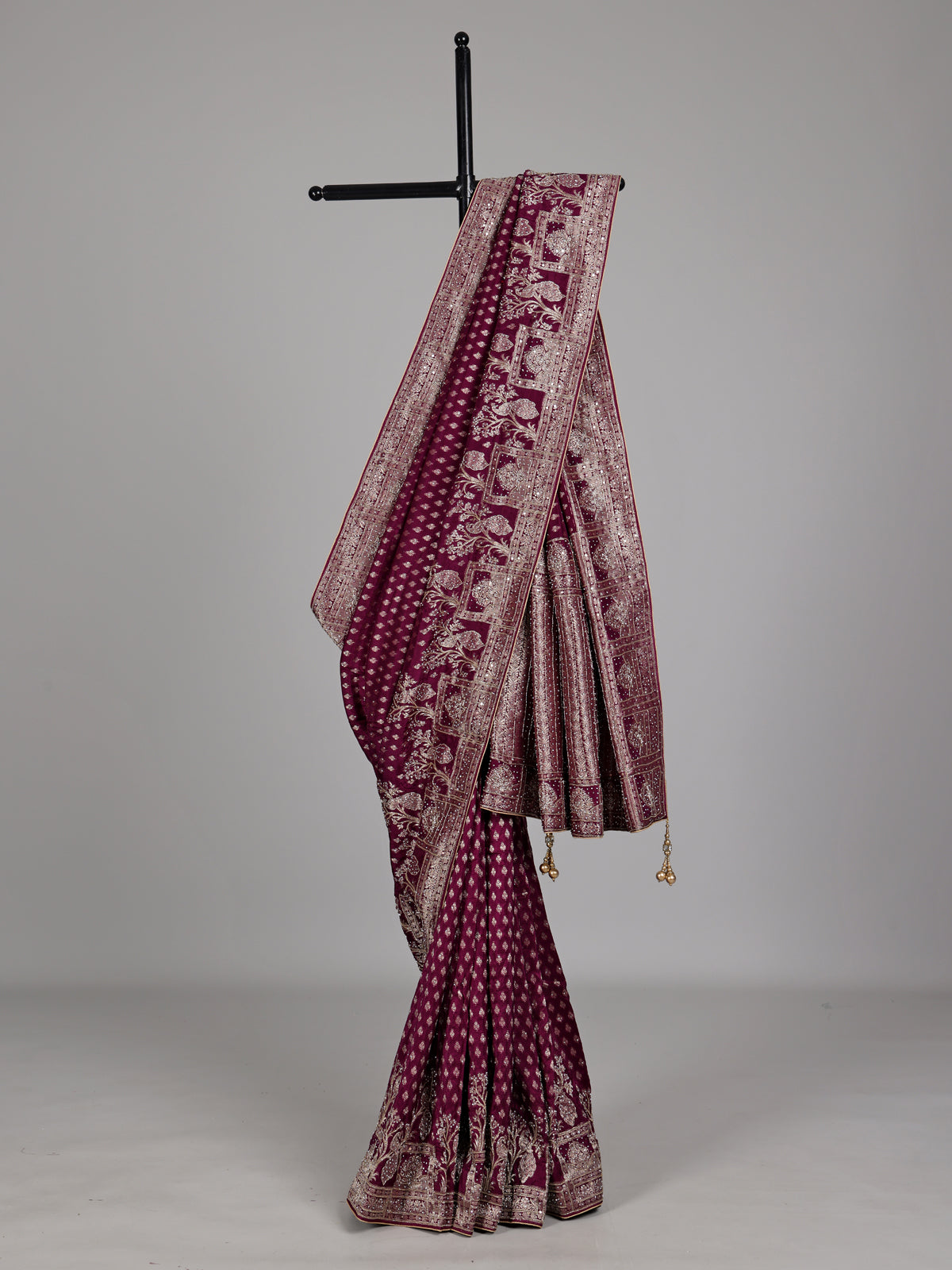 Dark purple embellished dola silk saree