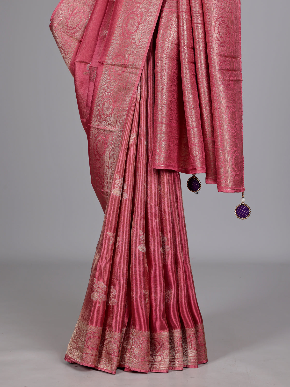 Dark peach tissue-silk saree with readymade blouse