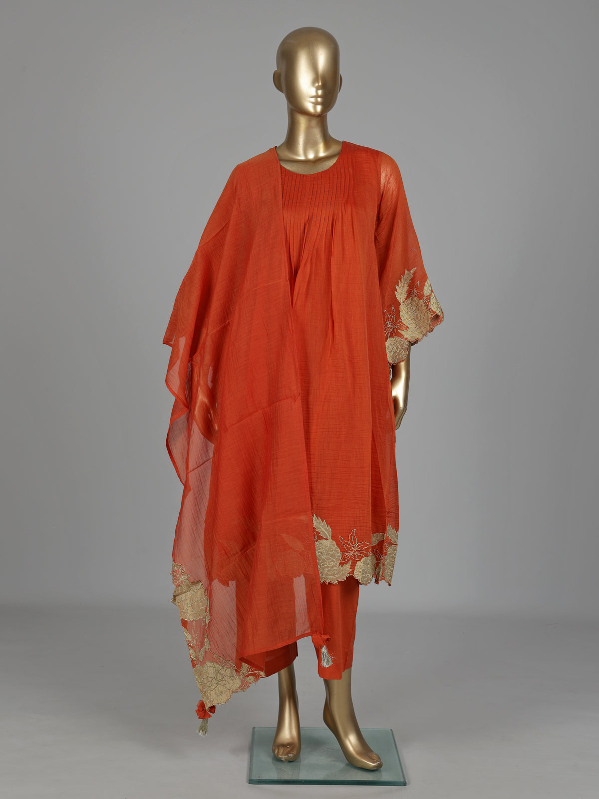 Orange floral zardozi kurti set