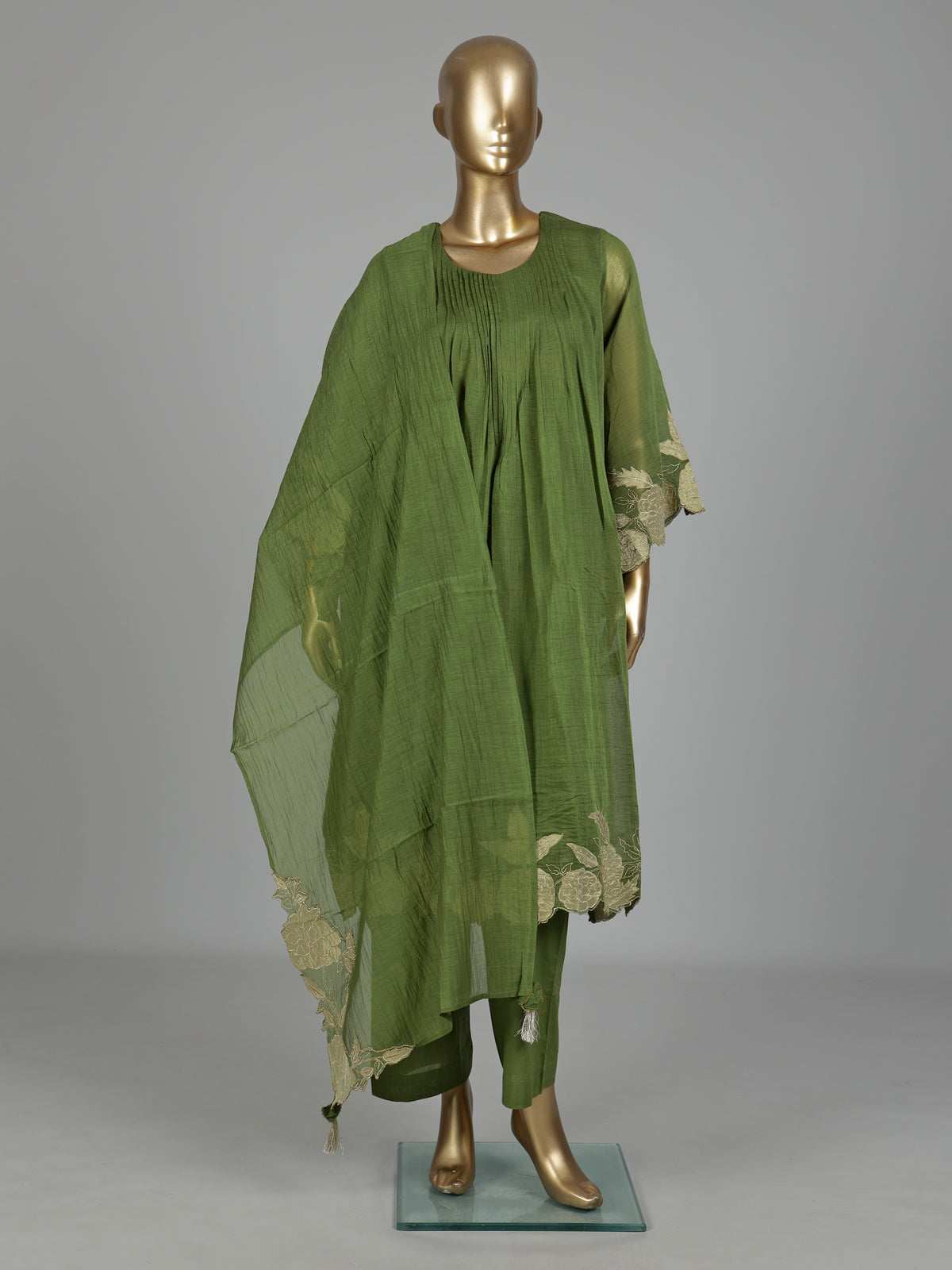 Olive green embroidered kurti set