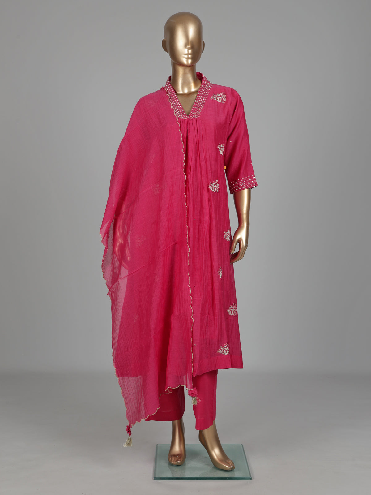 Rani pink embellished kurti set