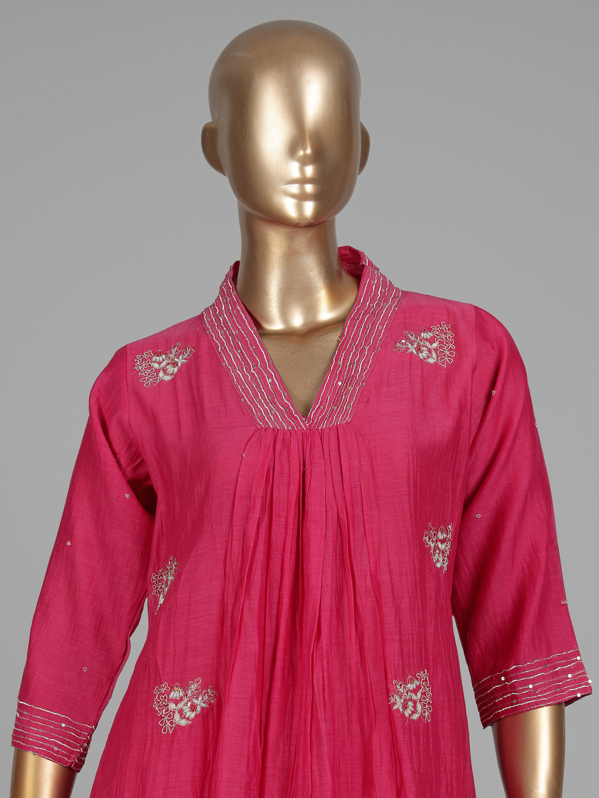 Rani pink embellished kurti set