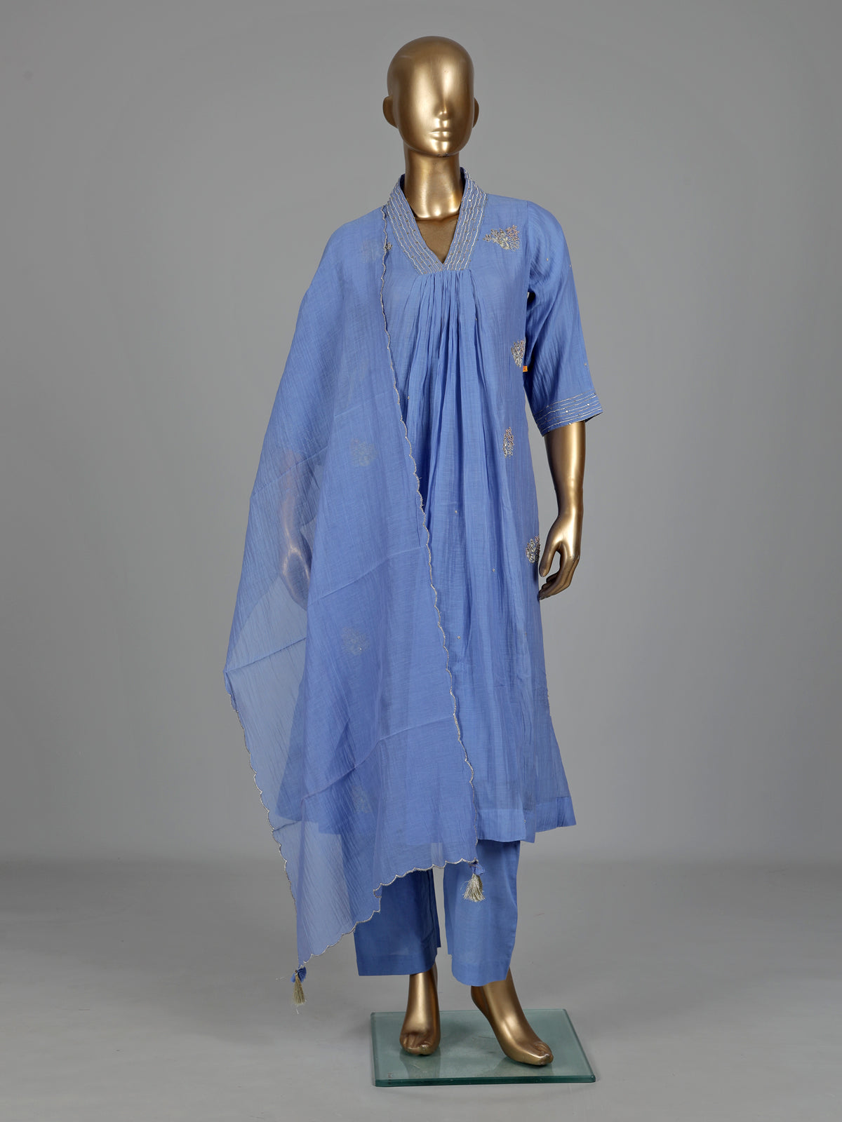 Sky blue embellished kurti set