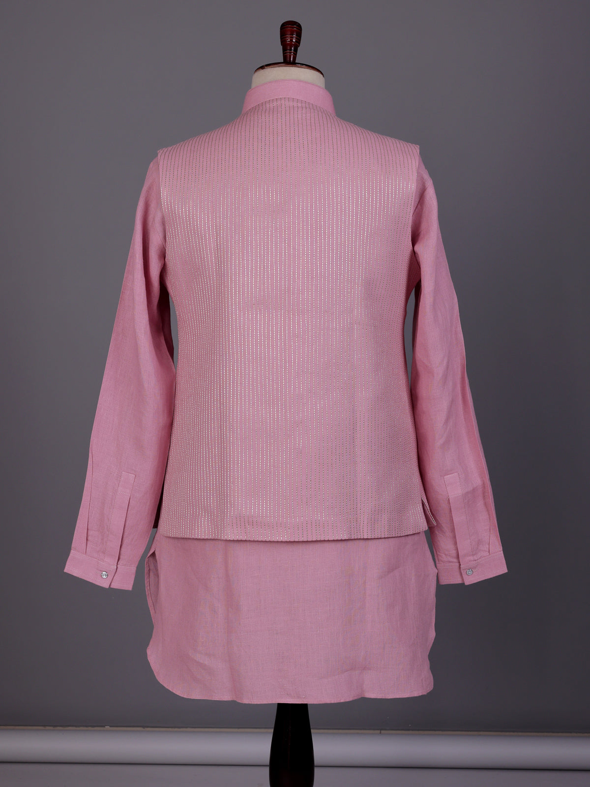 Pink zardosi embellished waistcoat set with royal crest for mens