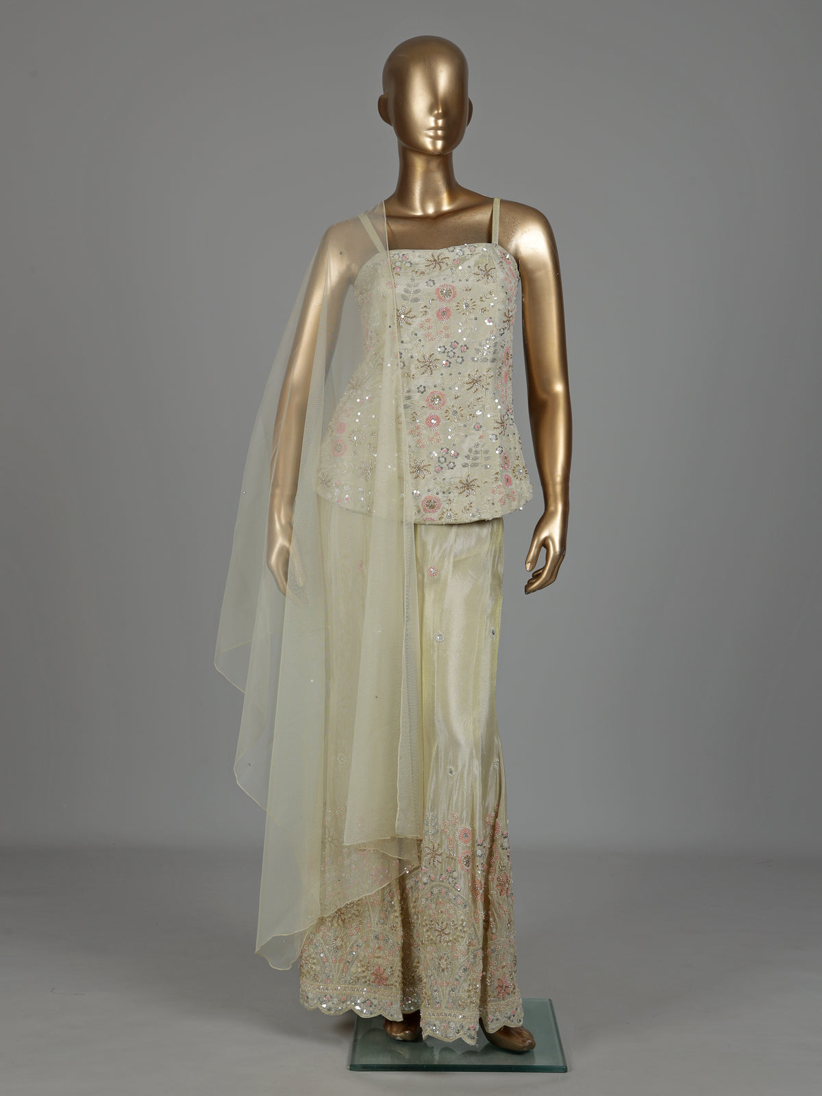 Champagne ivory embellished palazzo suit