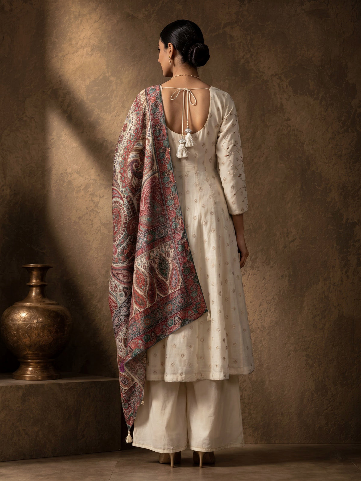Ivory chanderi Anarkali palazzo suit
