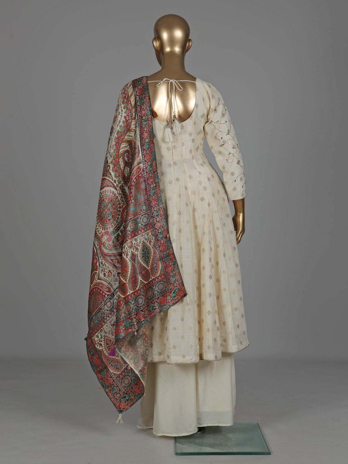 Ivory chanderi Anarkali palazzo suit