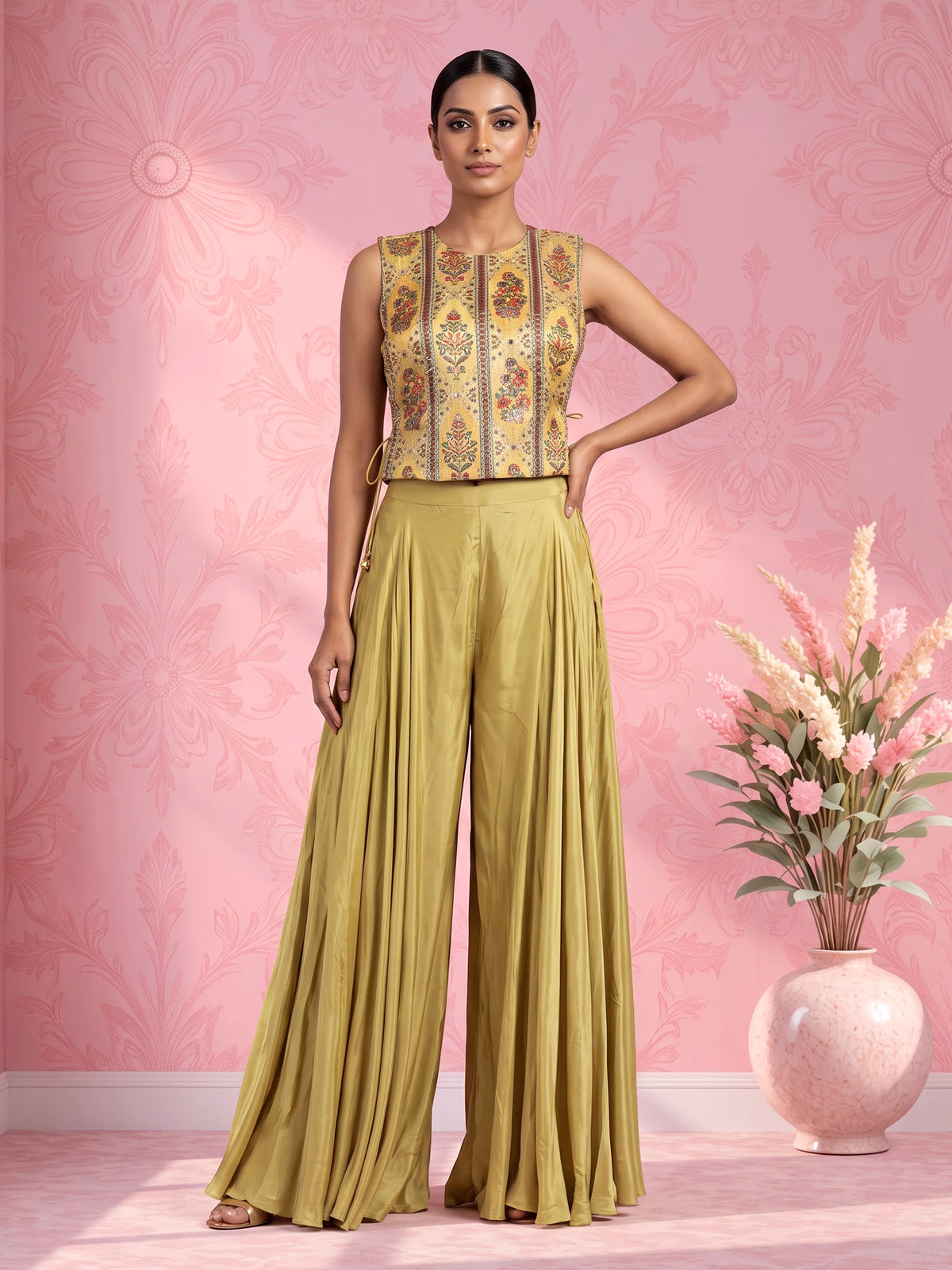 Antique gold embellished palazzo suit