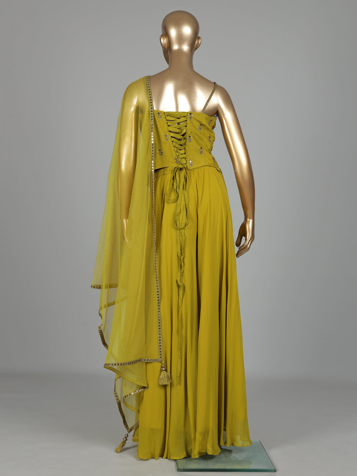 Chartreuse mustard embellished palazzo suit
