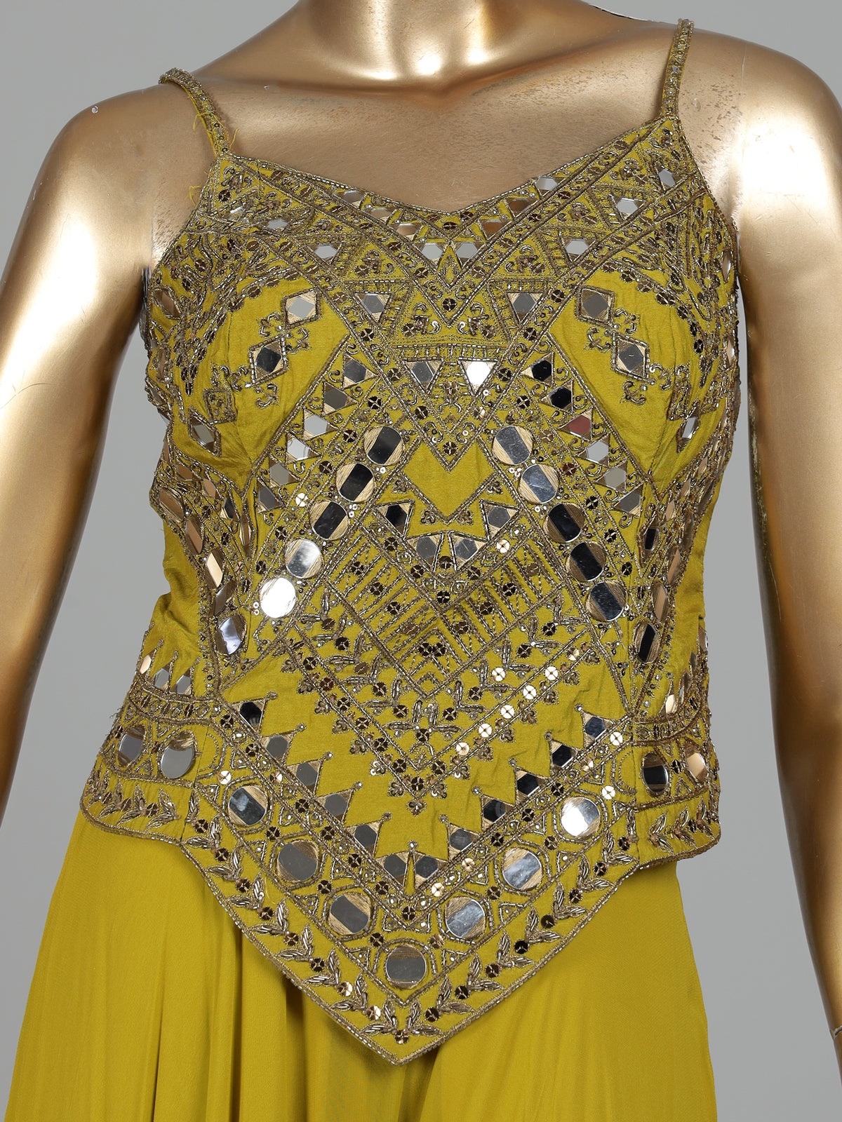 Chartreuse mustard embellished palazzo suit