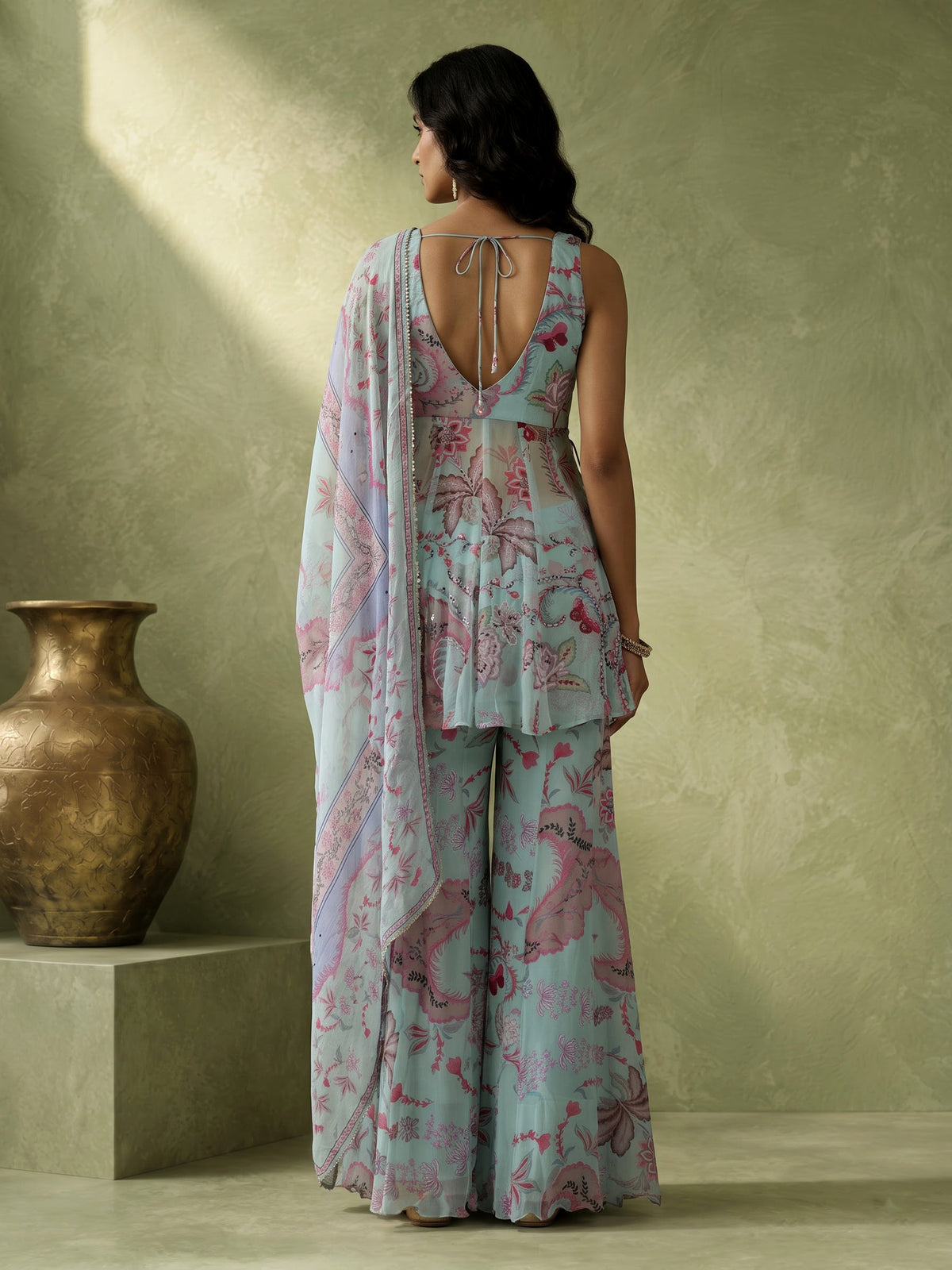 Pastel blue floral palazzo suit