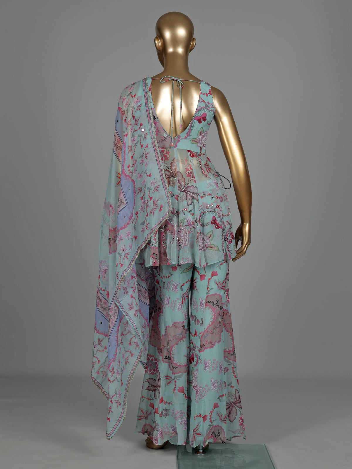 Pastel blue floral palazzo suit