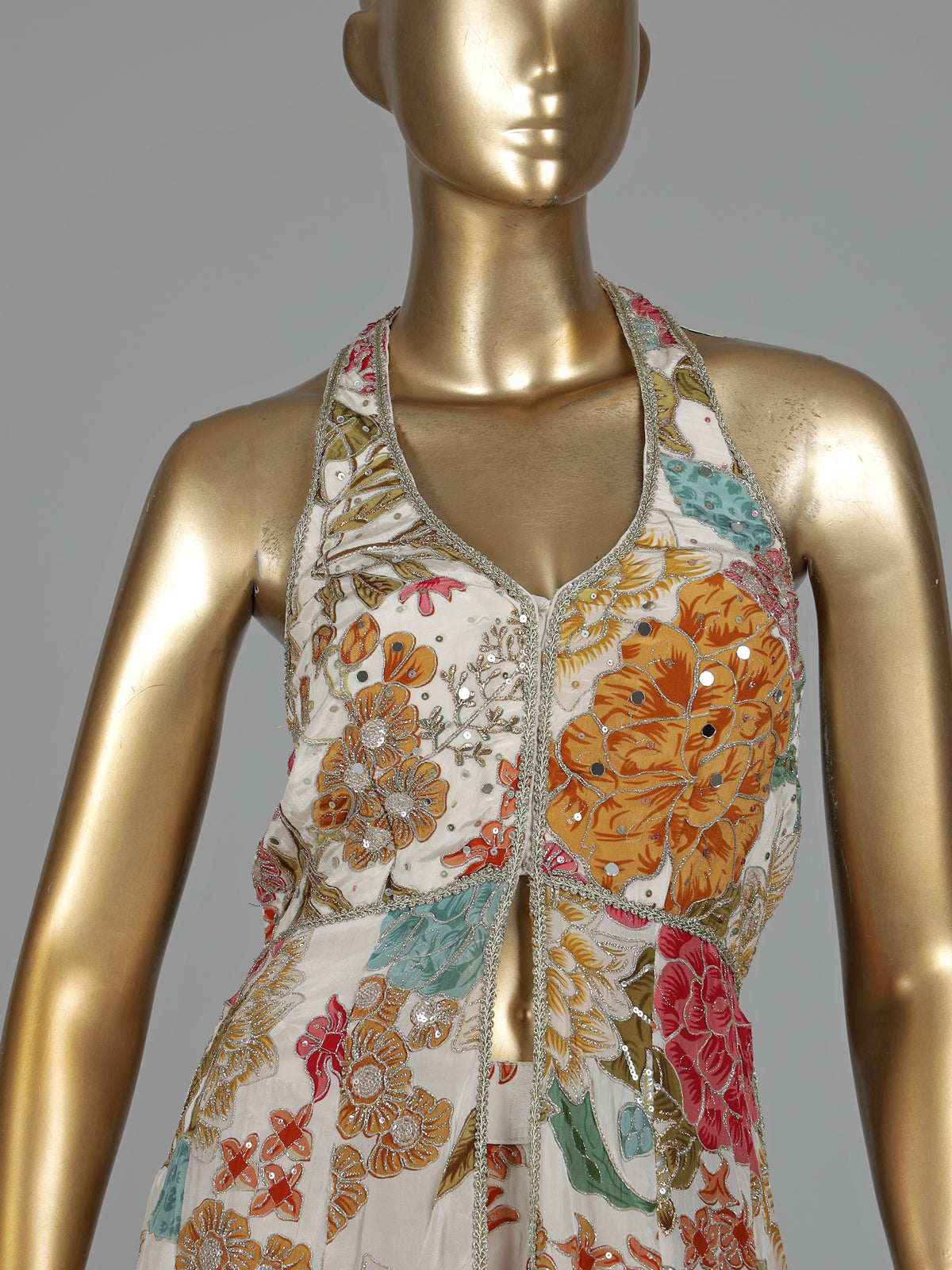 Ivory botanical crepe palazzo suit