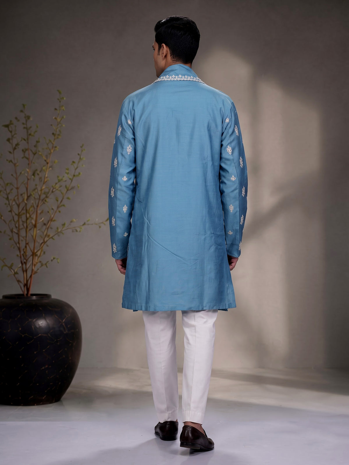 Firozi blue thread aabla kurta suit with dupatta for mens