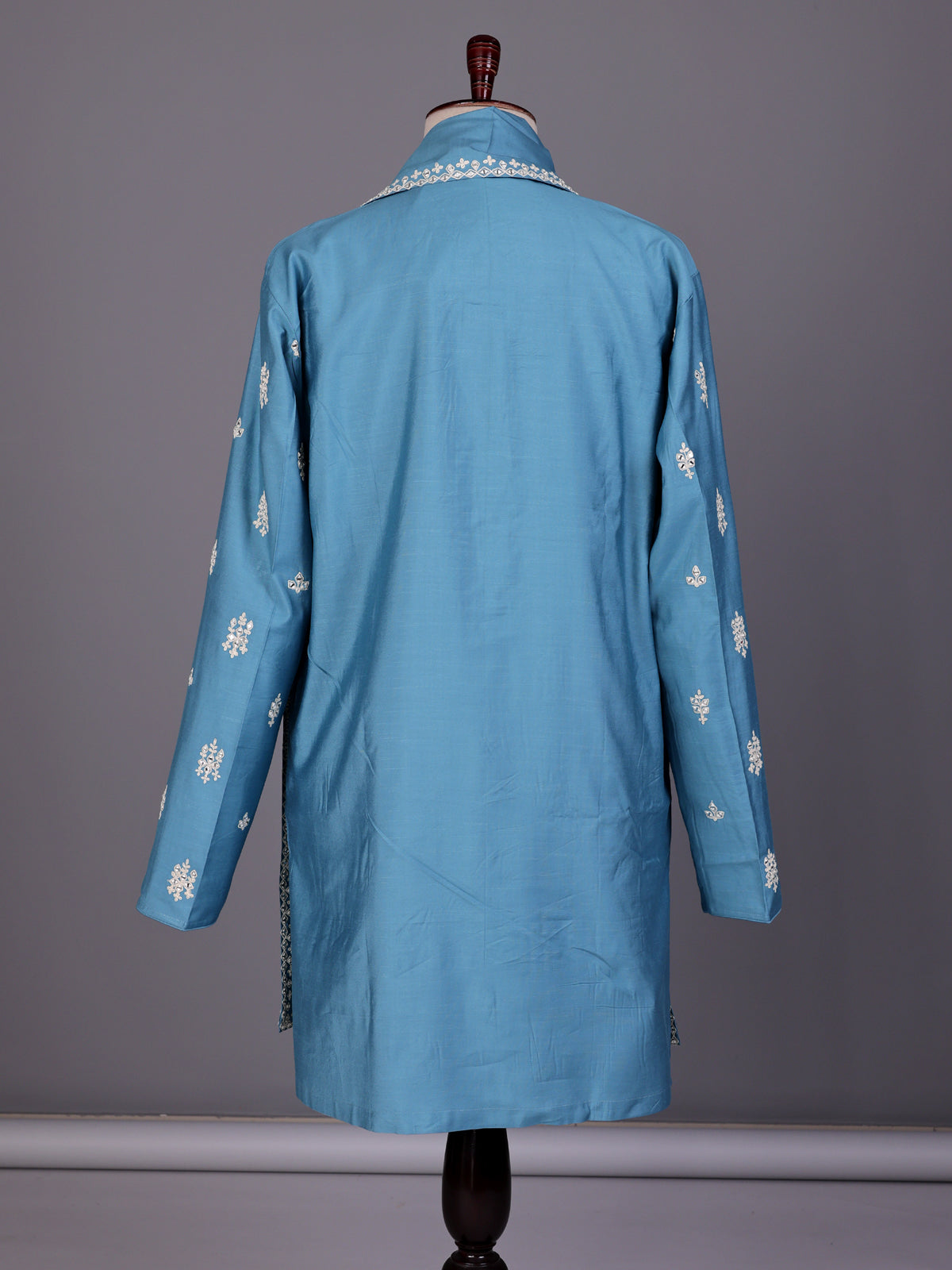 Firozi blue thread aabla kurta suit with dupatta for mens