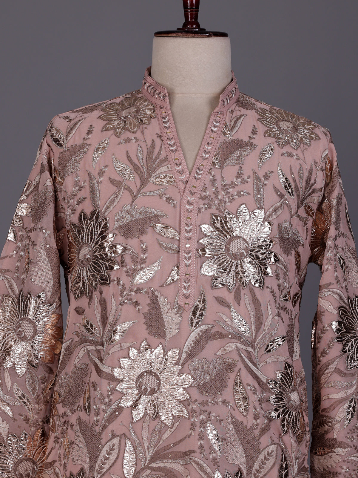 Onion pink embroidered kurta suit for mens receptions