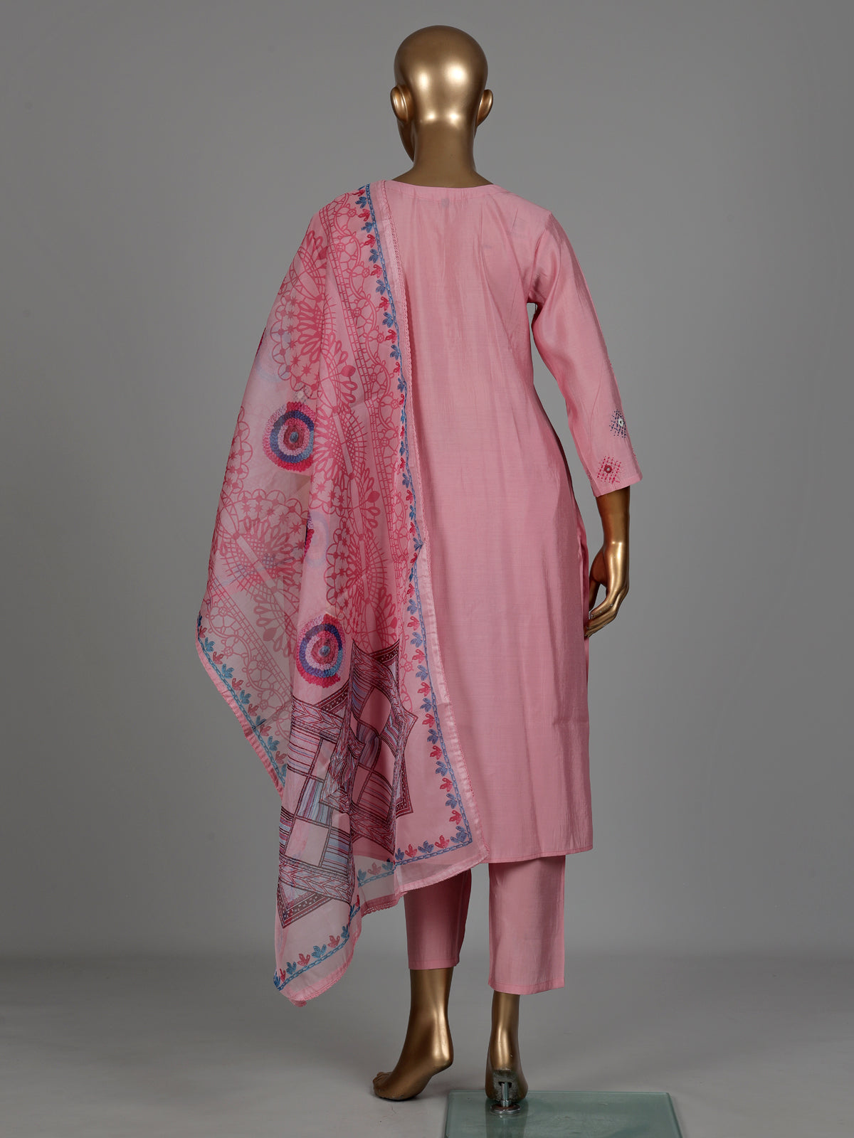 Pink silk straight cut kurti set with aabla sequin work