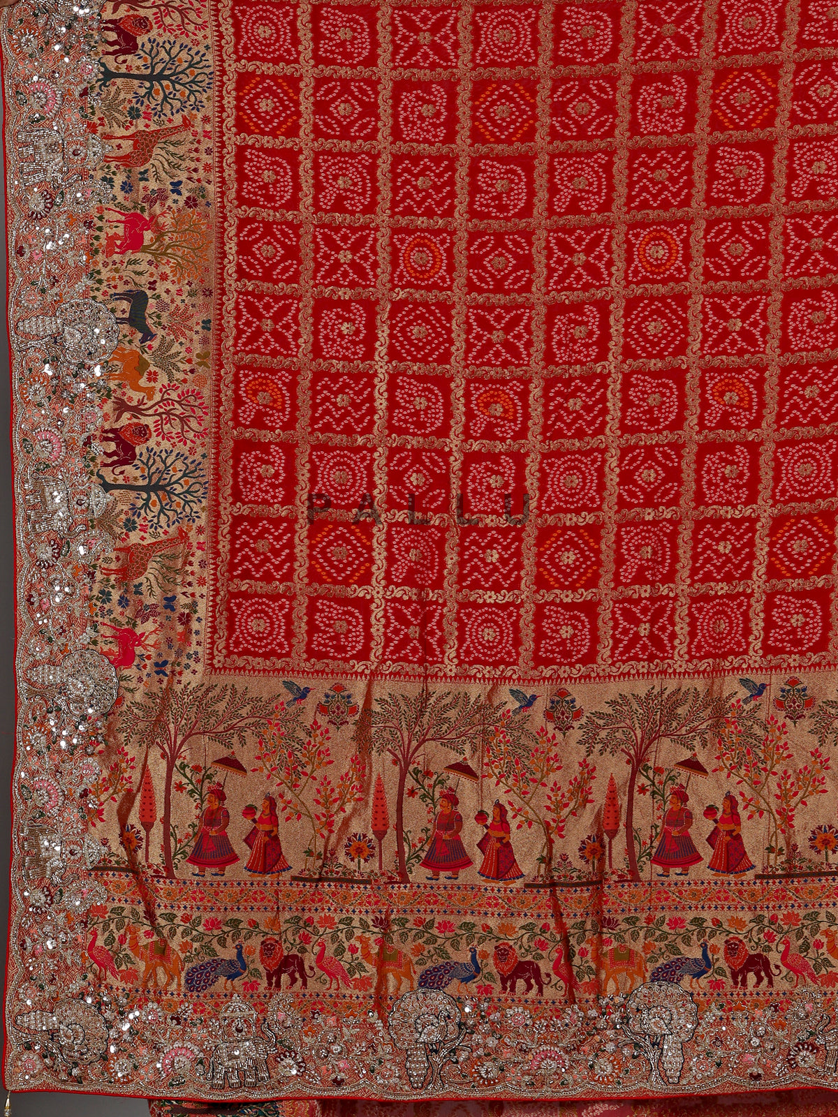 Red bandhani women saree
