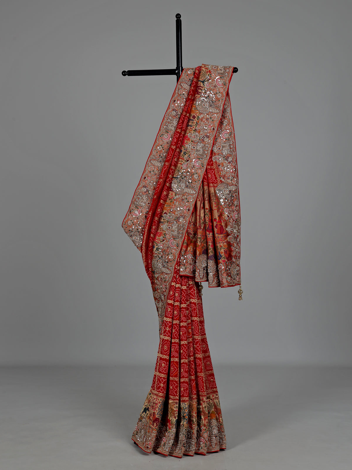 Red bandhani women saree