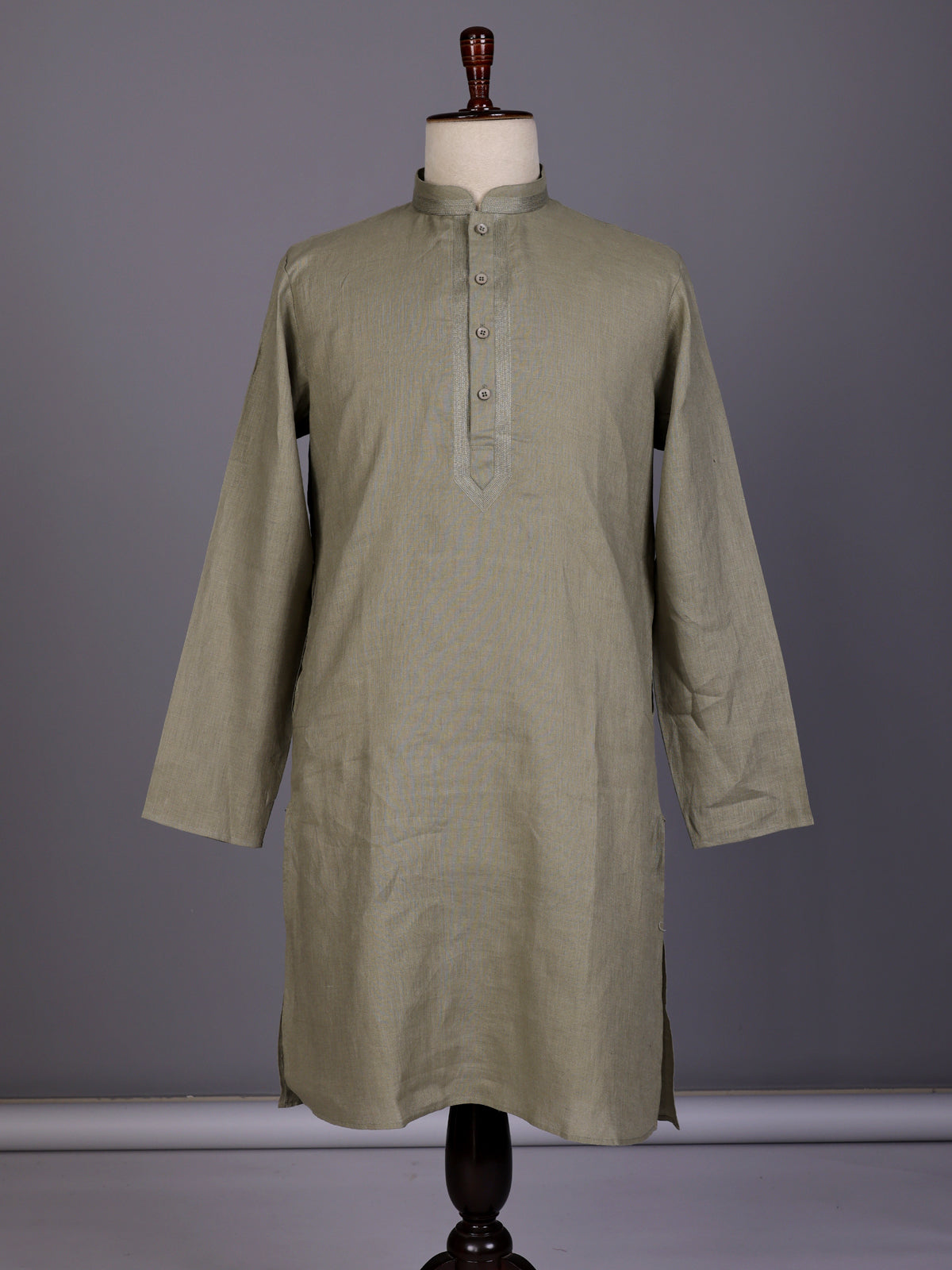 Mehendi green tone-on-tone thread kurta suit for mens