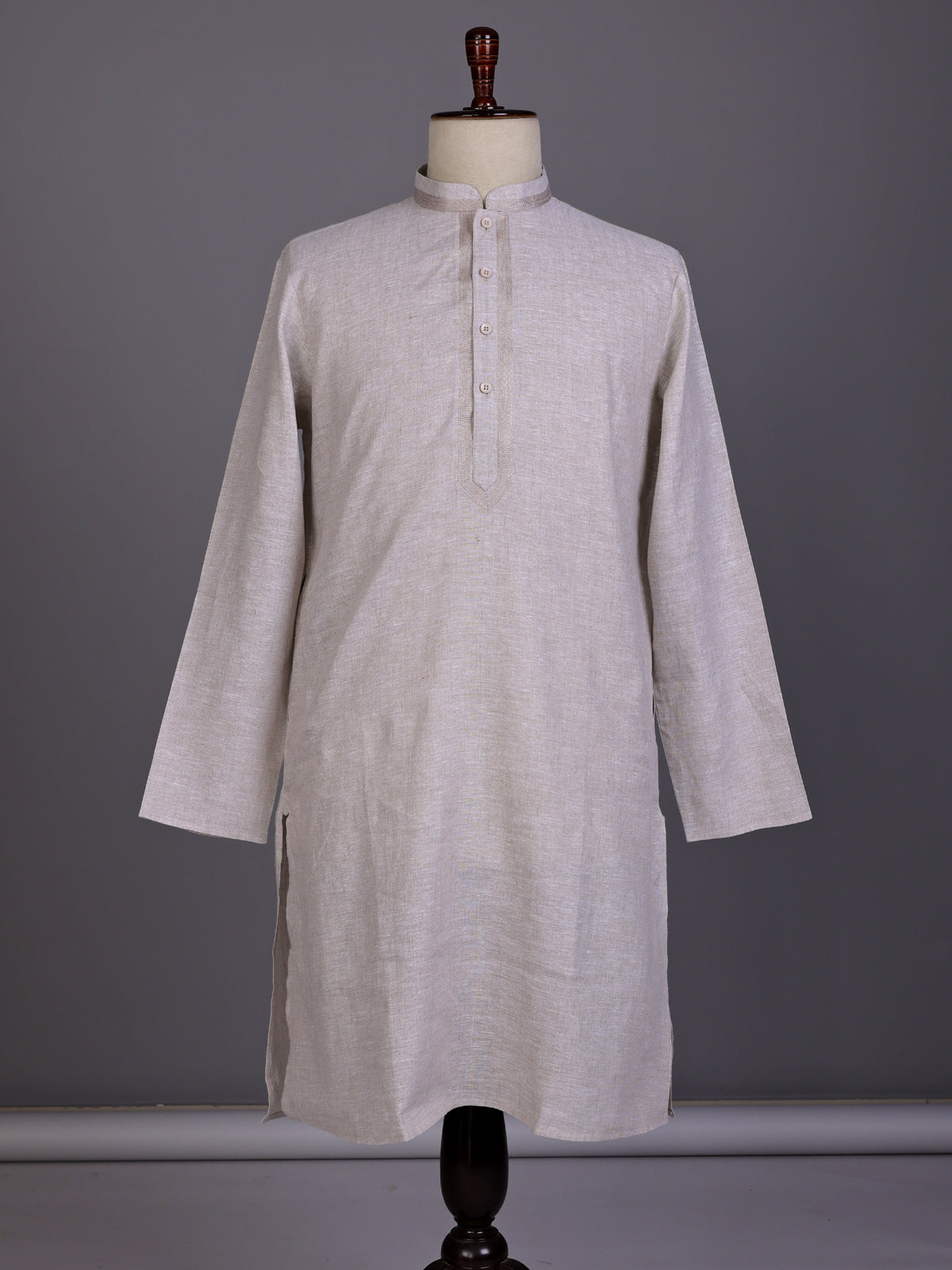 Beige tone-on-tone thread kurta suit with pants for mens