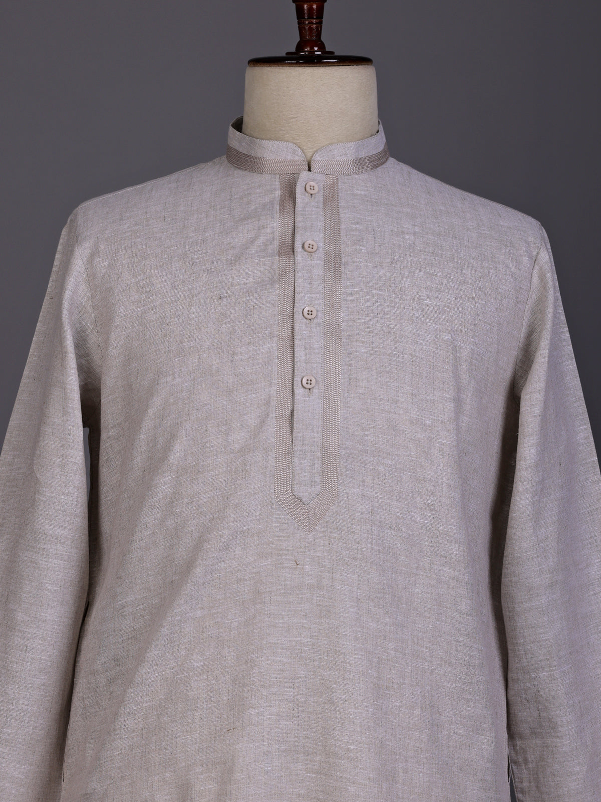 Beige tone-on-tone thread kurta suit with pants for mens
