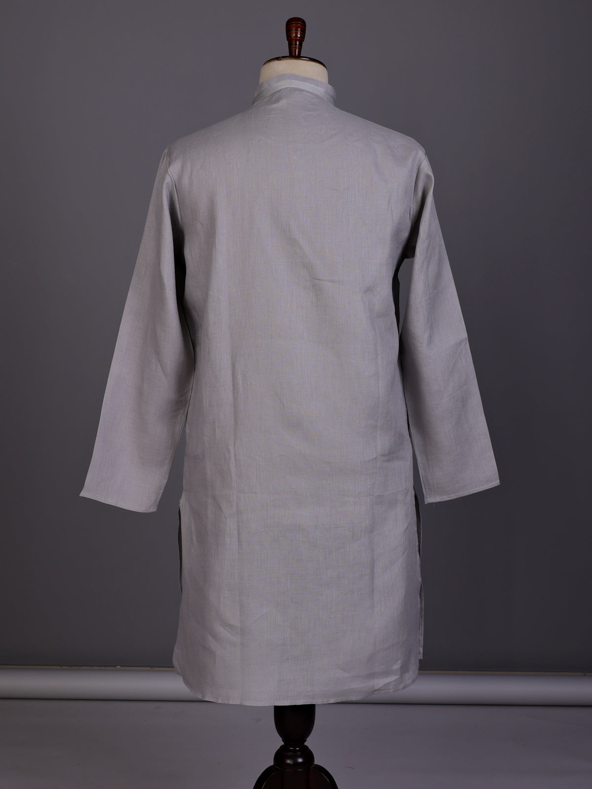 Grey tone-on-tone thread kurta suit with pants for mens