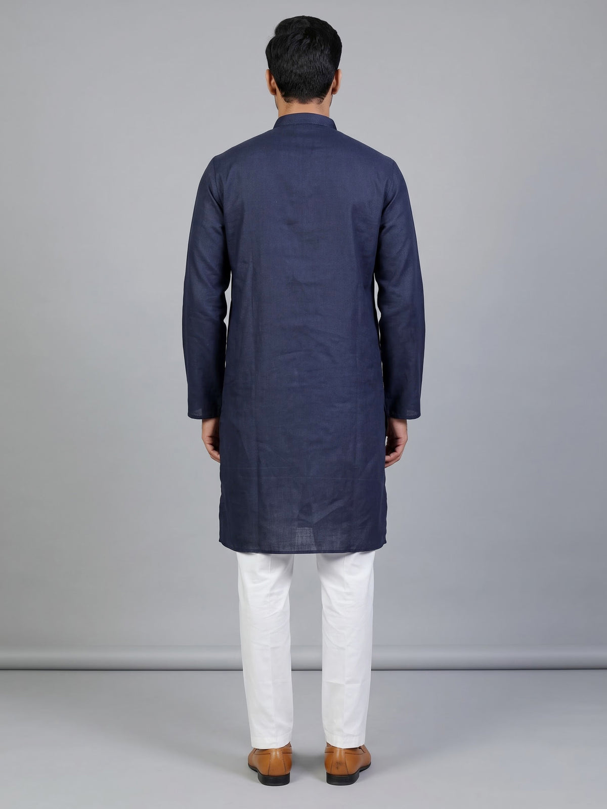 Blue tone-on-tone thread kurta suit with pants for mens