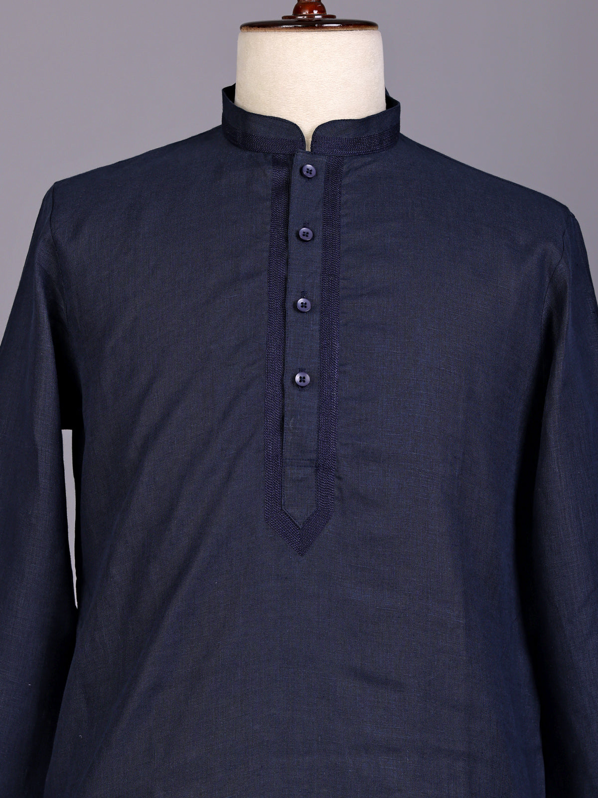 Blue tone-on-tone thread kurta suit with pants for mens