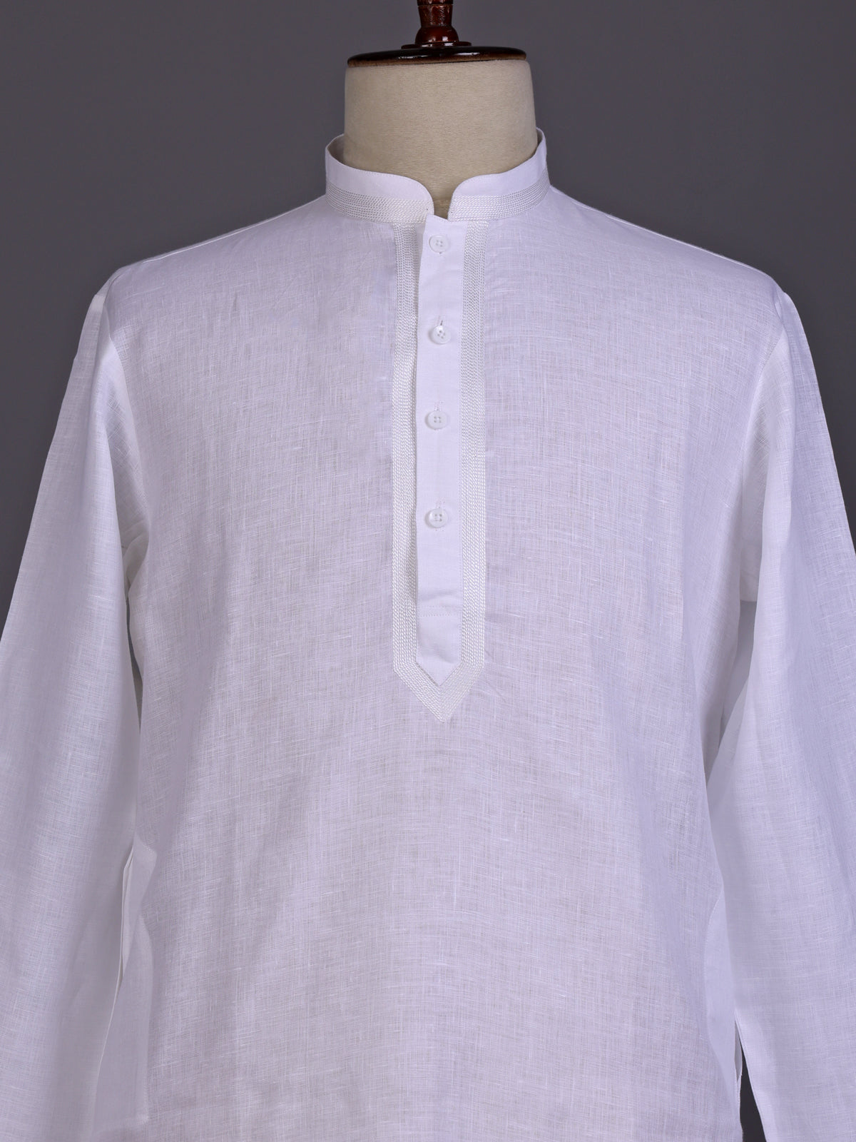 White tone-on-tone thread kurta suit with pants for mens