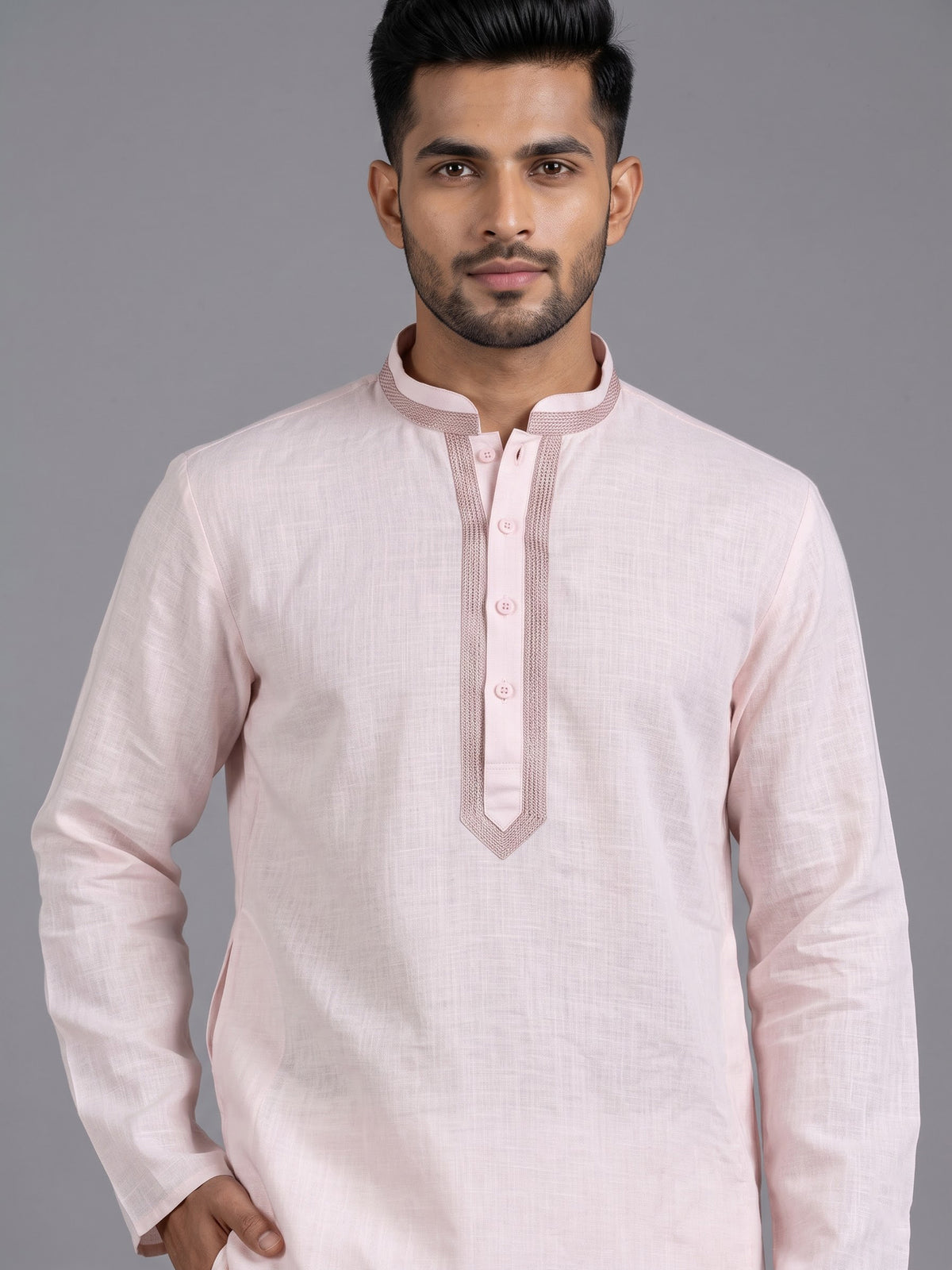 Light pink tone-on-tone thread kurta suit for mens occasions