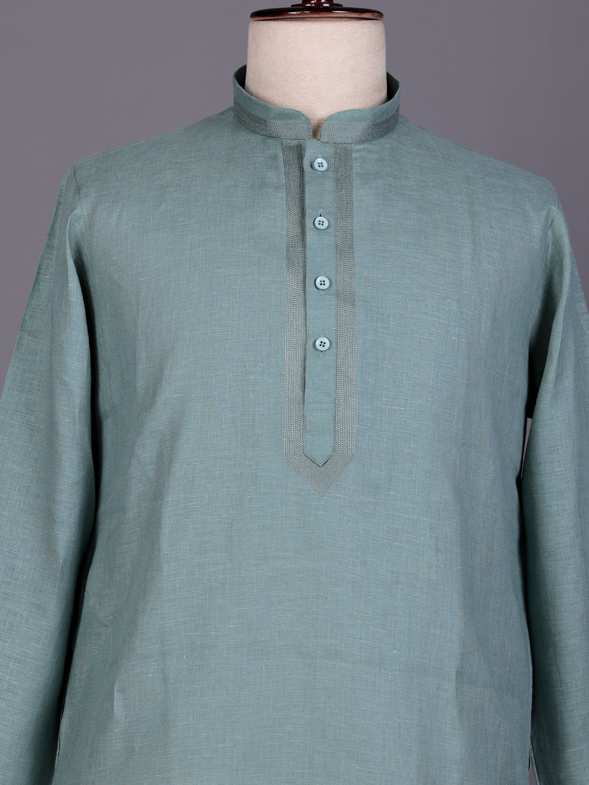 Green tone-on-tone thread kurta suit with pants for mens