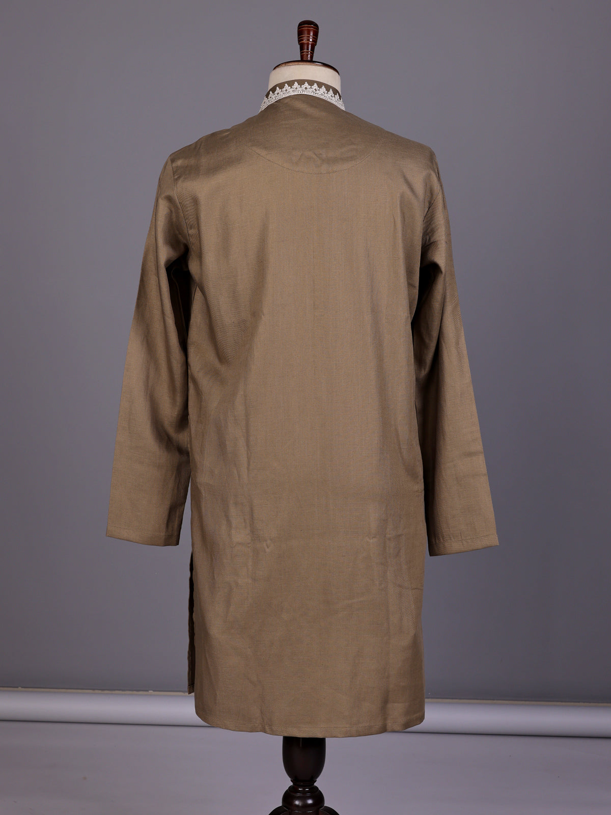 Dark beige thread work kurta suit with pants for mens