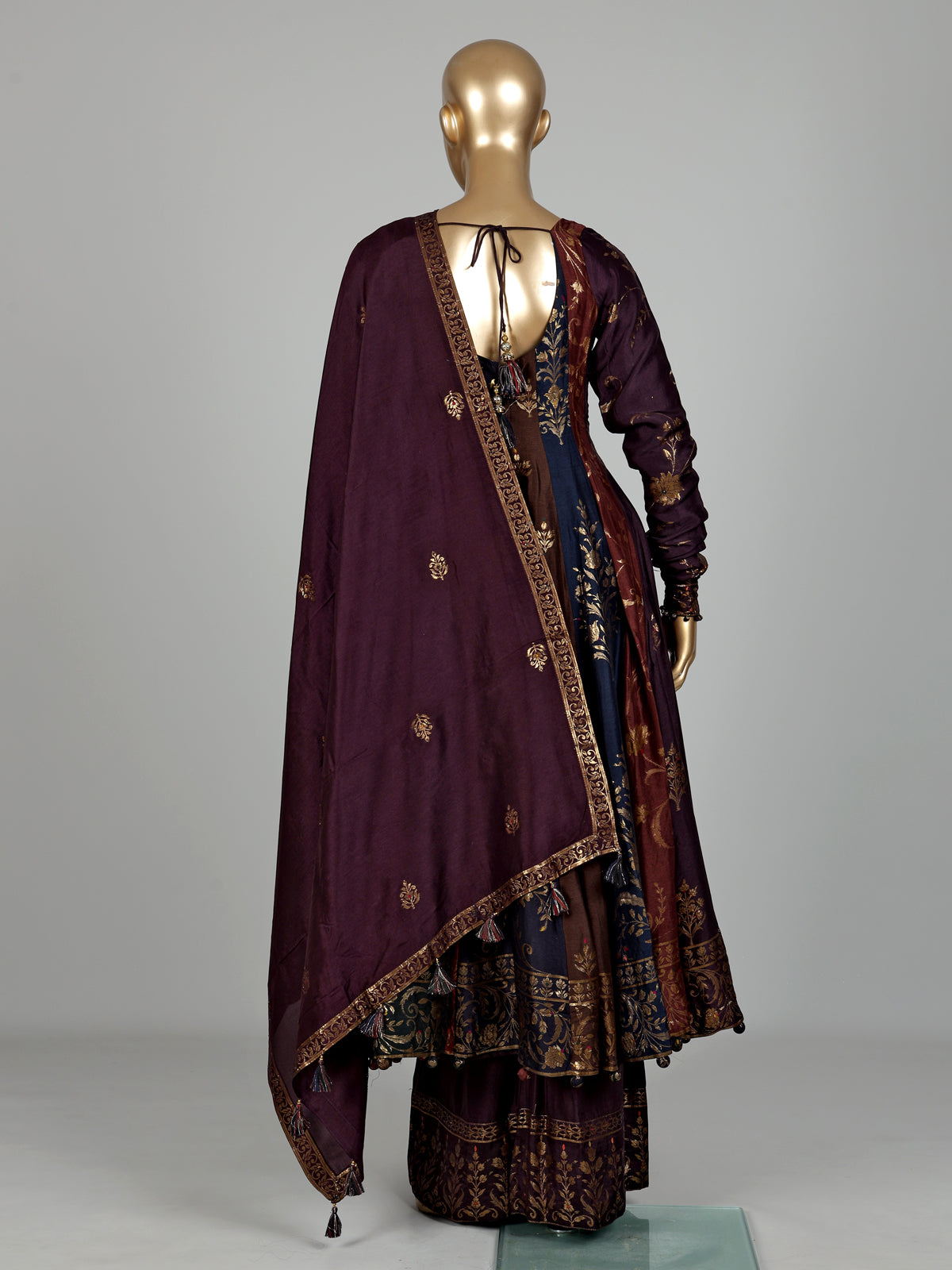 Multicolor silk anarkali palazzo suit with zardosi and stone embellishments