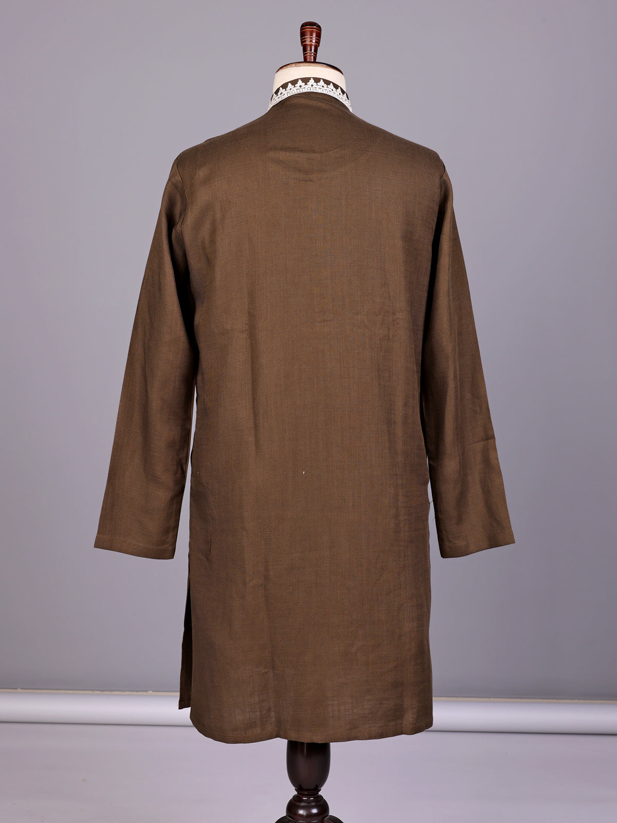 Brown thread detailed cotton silk kurta suit for mens