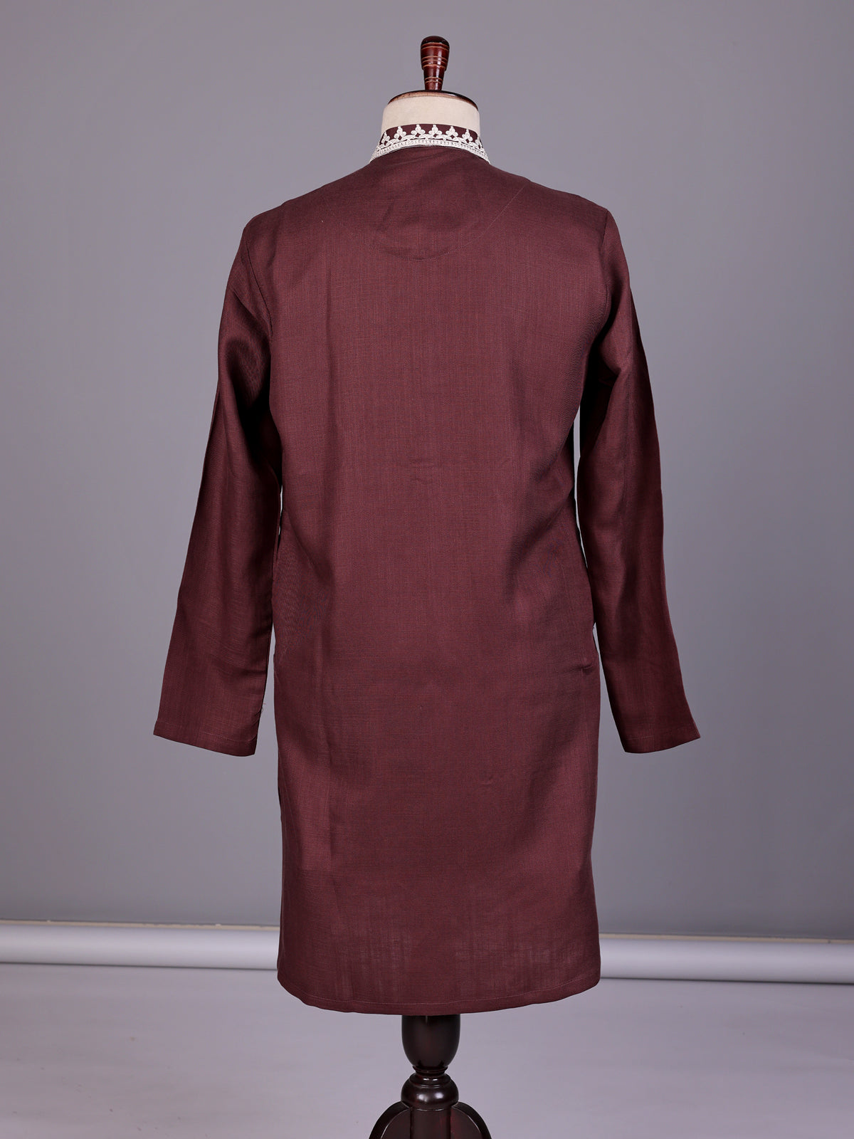 Wine thread detailed cotton silk kurta suit for mens