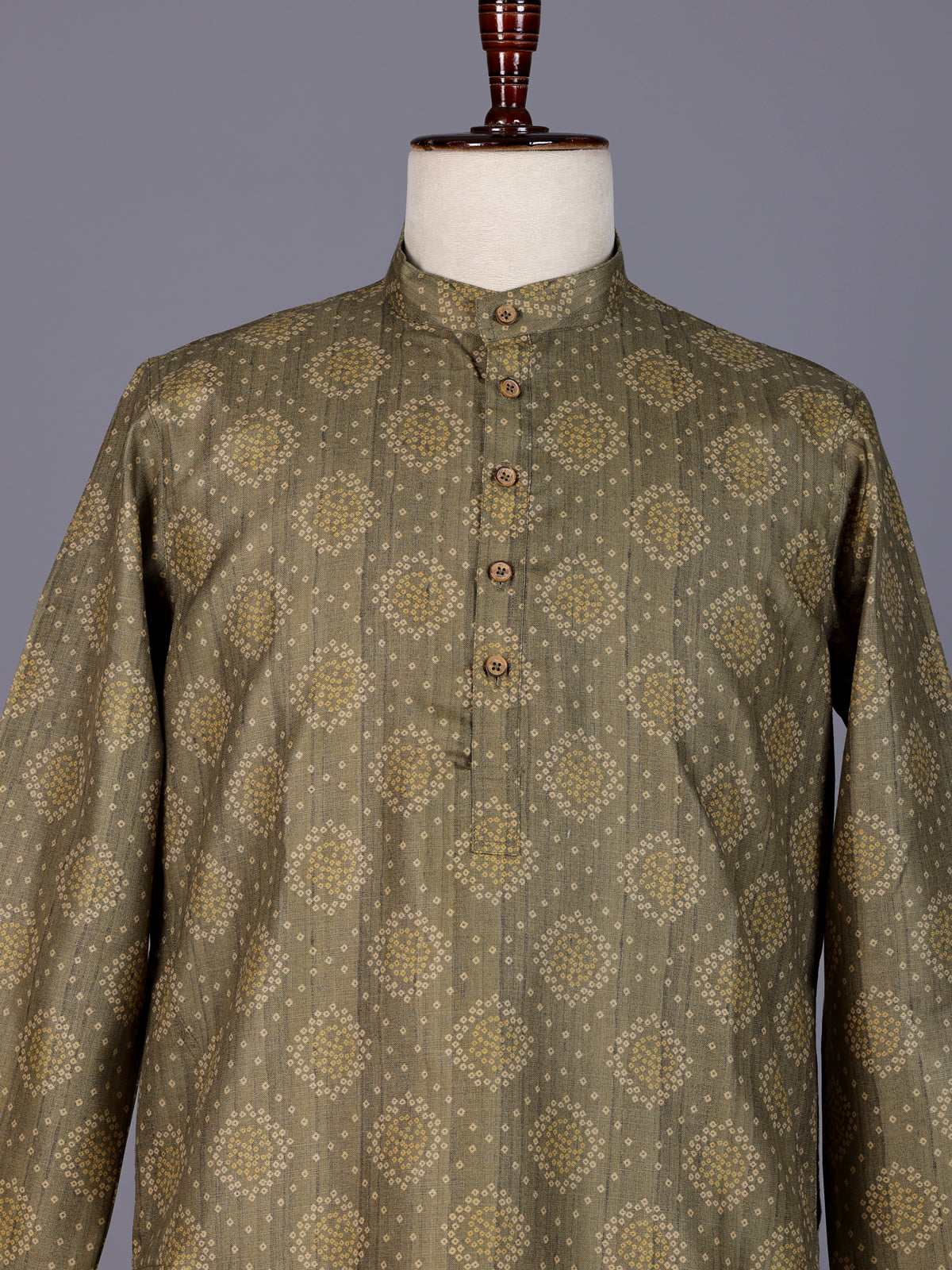 Mehendi green bandhani printed silk kurta suit for mens