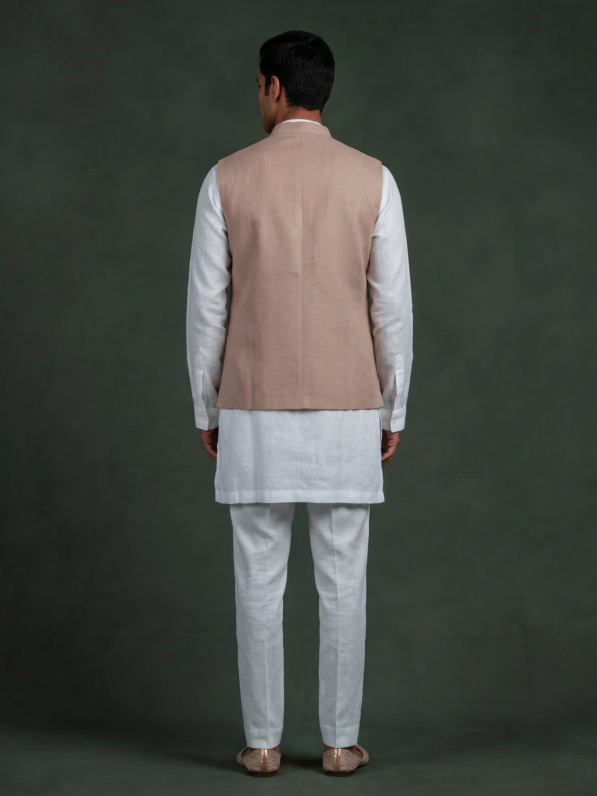 Onion pink and white textured cotton-silk waistcoat set for mens celebrations